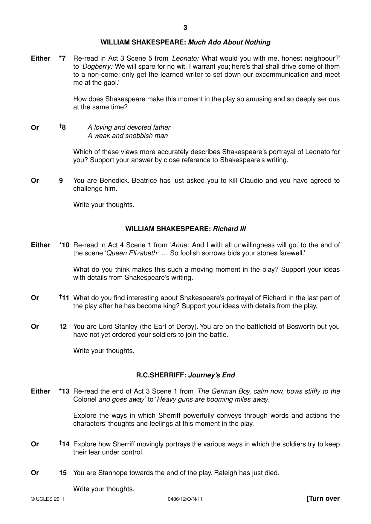 Cambridge IGCSE English - Literature 0486 2011 Oct/Nov Paper 1 · Variant 2 question paper, page 3 of 8