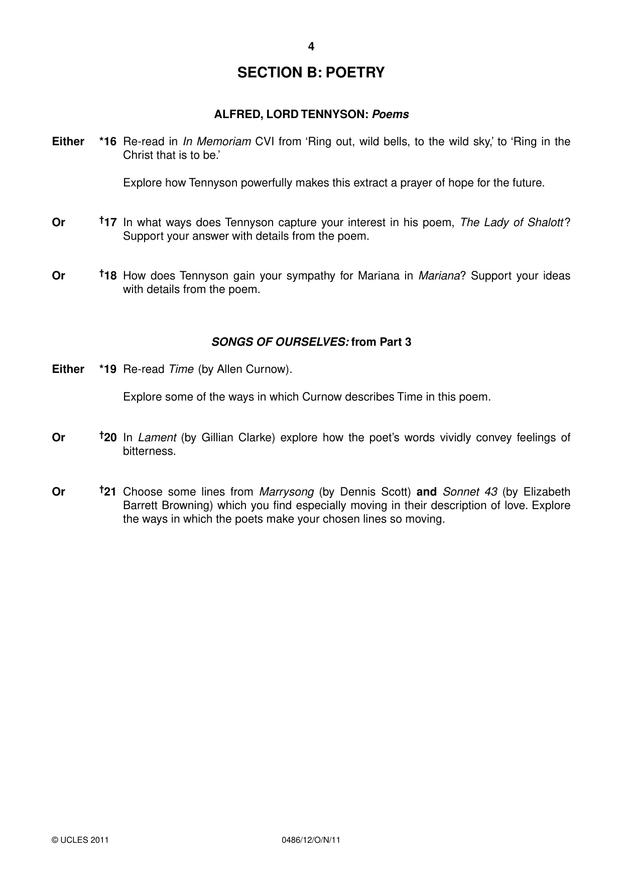 Cambridge IGCSE English - Literature 0486 2011 Oct/Nov Paper 1 · Variant 2 question paper, page 4 of 8