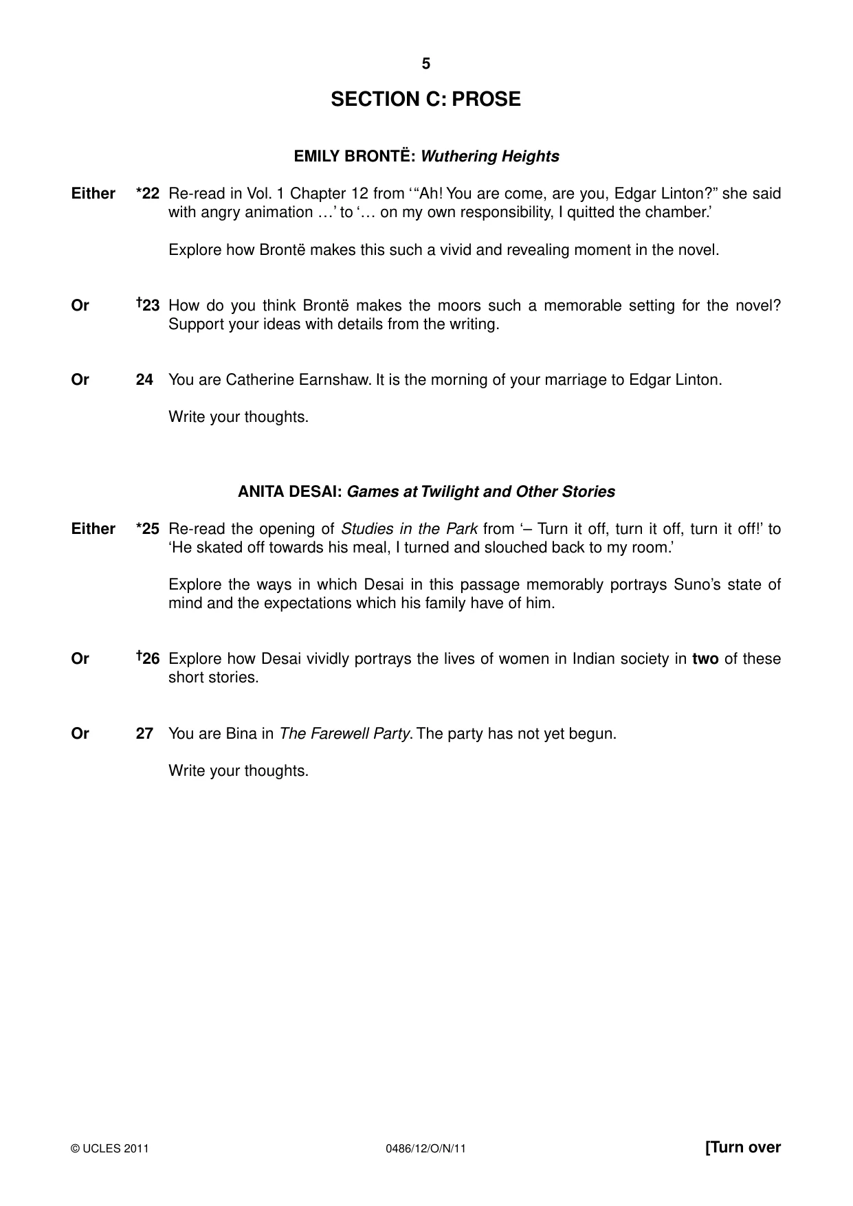 Cambridge IGCSE English - Literature 0486 2011 Oct/Nov Paper 1 · Variant 2 question paper, page 5 of 8