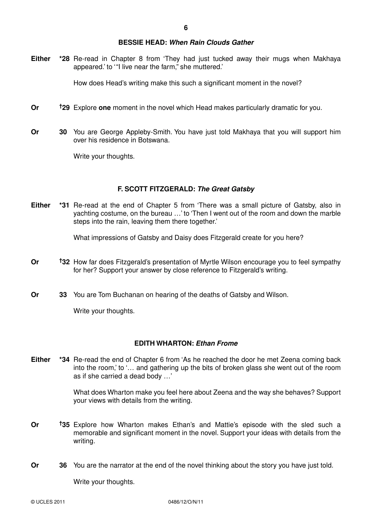 Cambridge IGCSE English - Literature 0486 2011 Oct/Nov Paper 1 · Variant 2 question paper, page 6 of 8