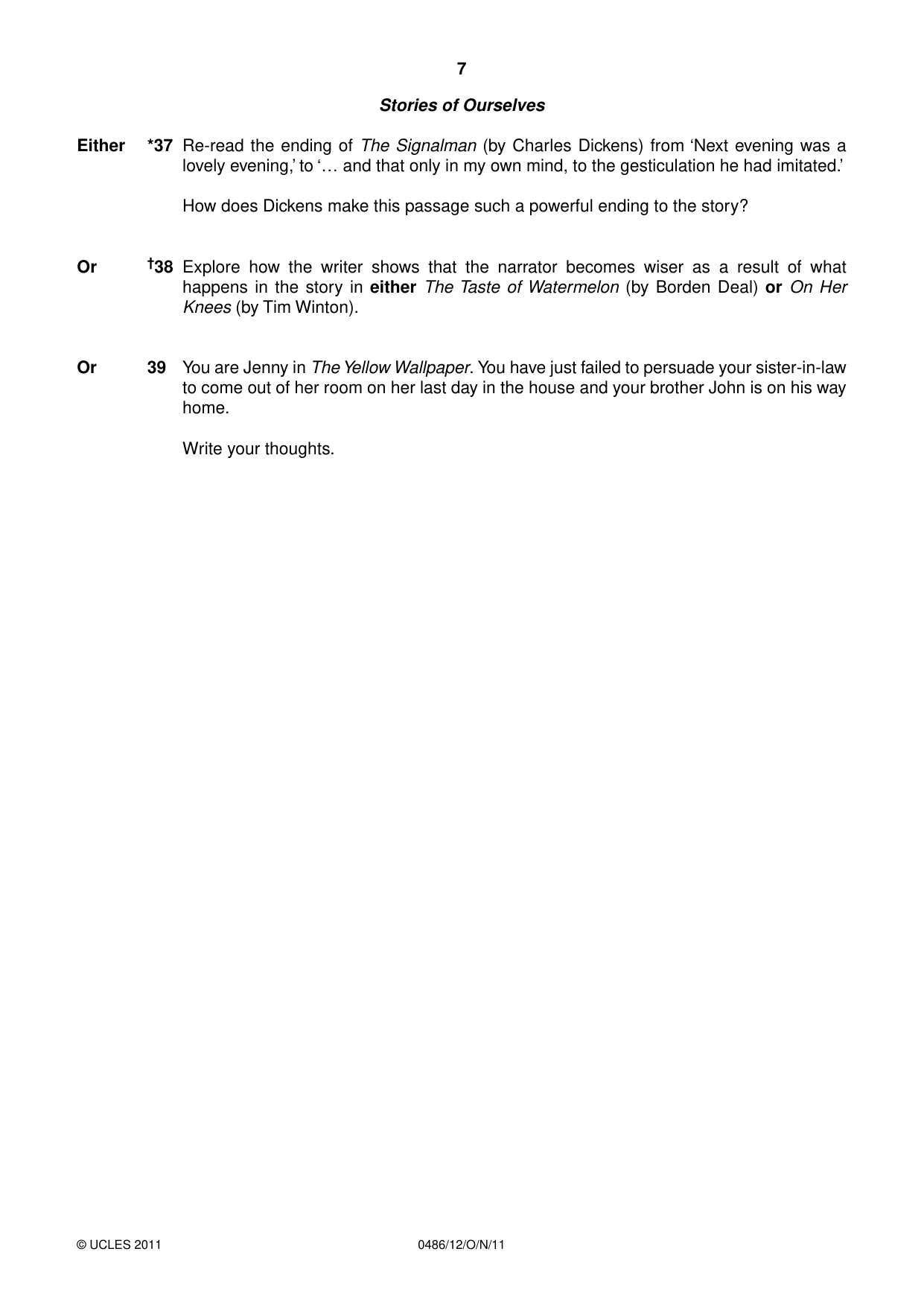 Cambridge IGCSE English - Literature 0486 2011 Oct/Nov Paper 1 · Variant 2 question paper, page 7 of 8