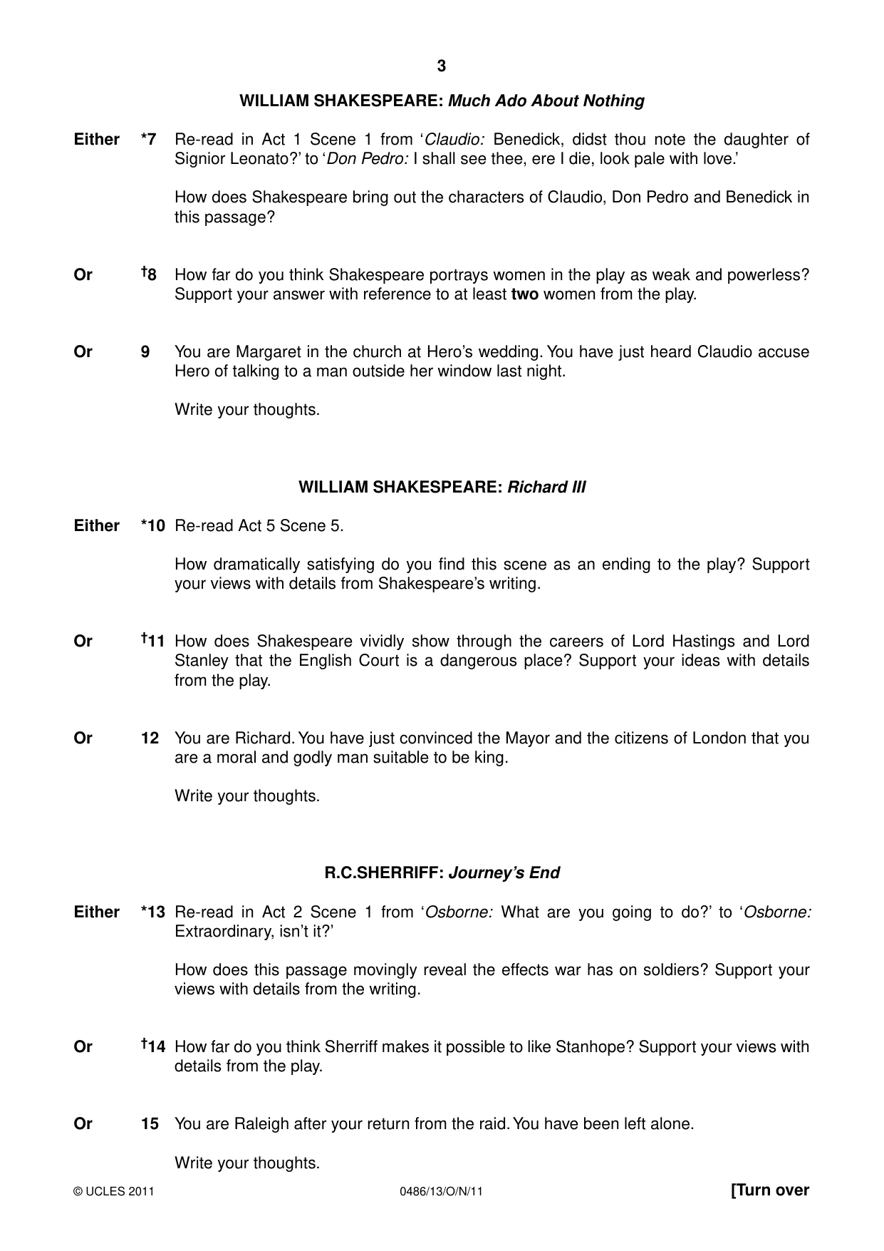Cambridge IGCSE English - Literature 0486 2011 Oct/Nov Paper 1 · Variant 3 question paper, page 3 of 8