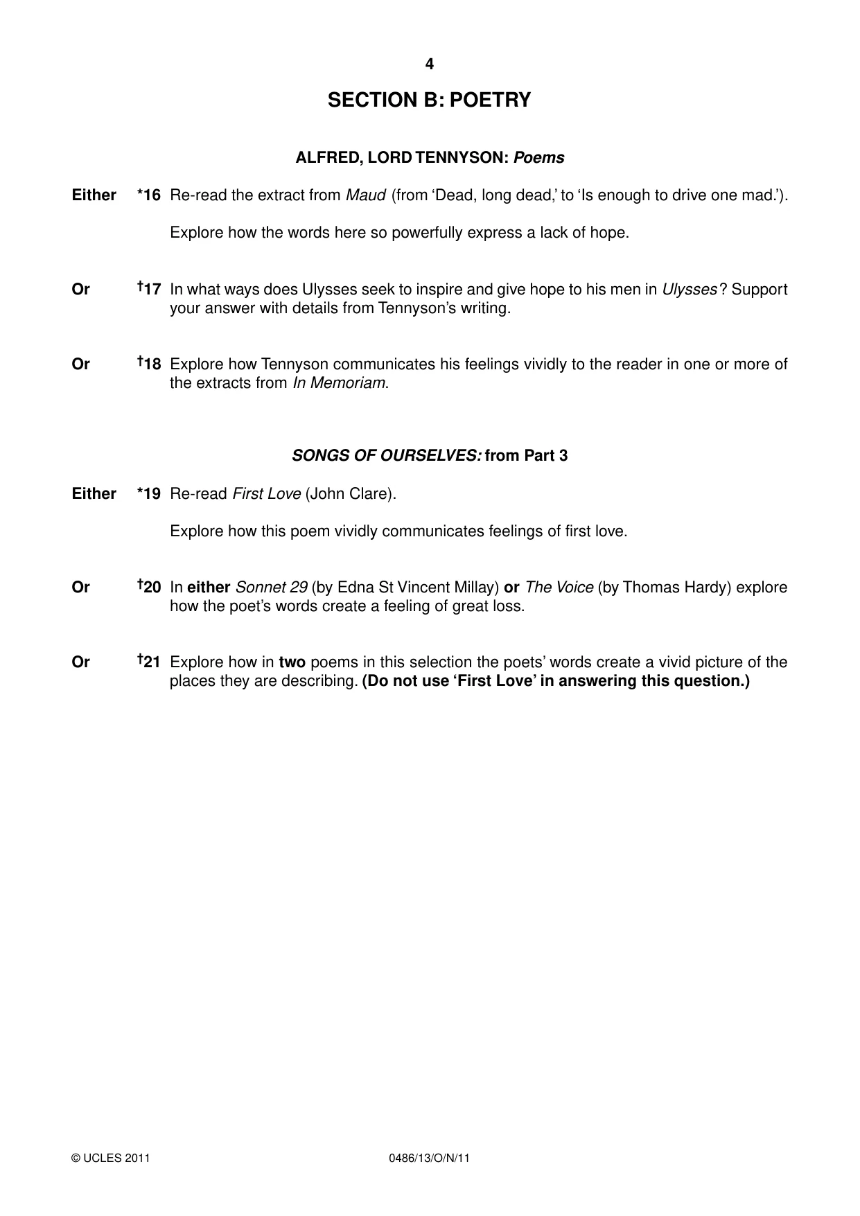 Cambridge IGCSE English - Literature 0486 2011 Oct/Nov Paper 1 · Variant 3 question paper, page 4 of 8