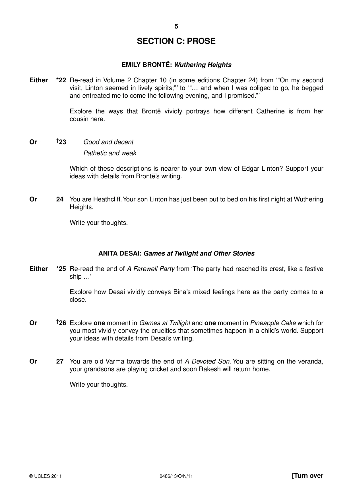 Cambridge IGCSE English - Literature 0486 2011 Oct/Nov Paper 1 · Variant 3 question paper, page 5 of 8