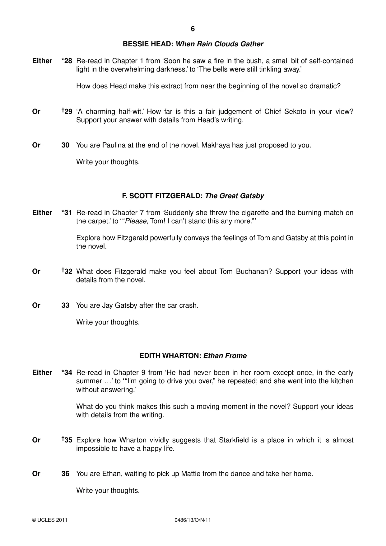 Cambridge IGCSE English - Literature 0486 2011 Oct/Nov Paper 1 · Variant 3 question paper, page 6 of 8