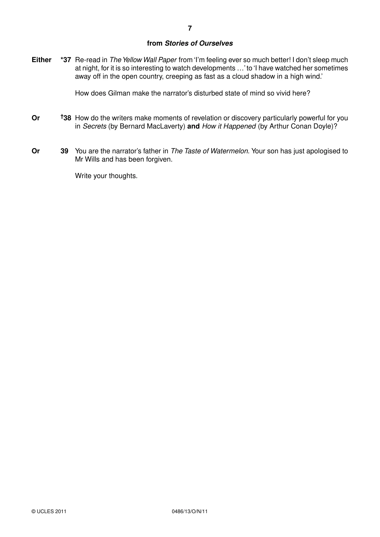 Cambridge IGCSE English - Literature 0486 2011 Oct/Nov Paper 1 · Variant 3 question paper, page 7 of 8