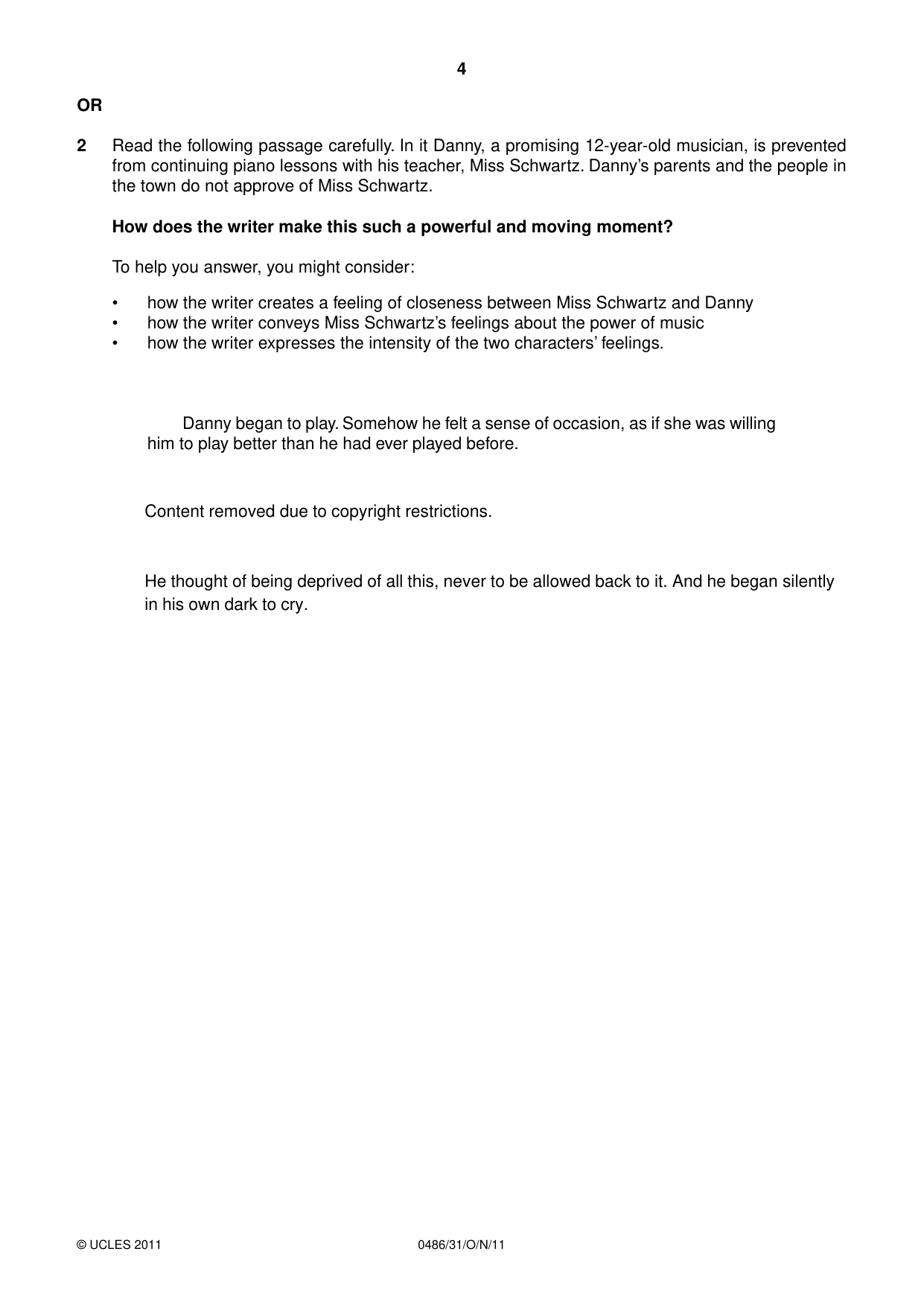 Cambridge IGCSE English - Literature 0486 2011 Oct/Nov Paper 3 · Variant 1 question paper, page 4 of 5
