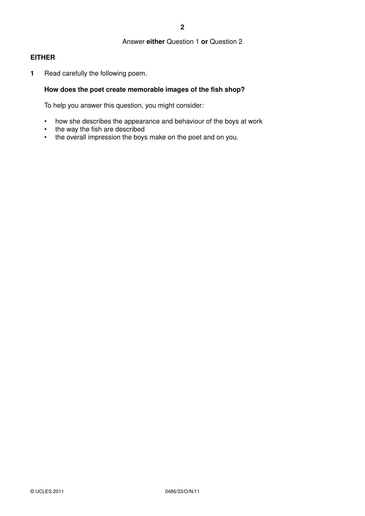 Cambridge IGCSE English - Literature 0486 2011 Oct/Nov Paper 3 · Variant 3 question paper, page 2 of 8