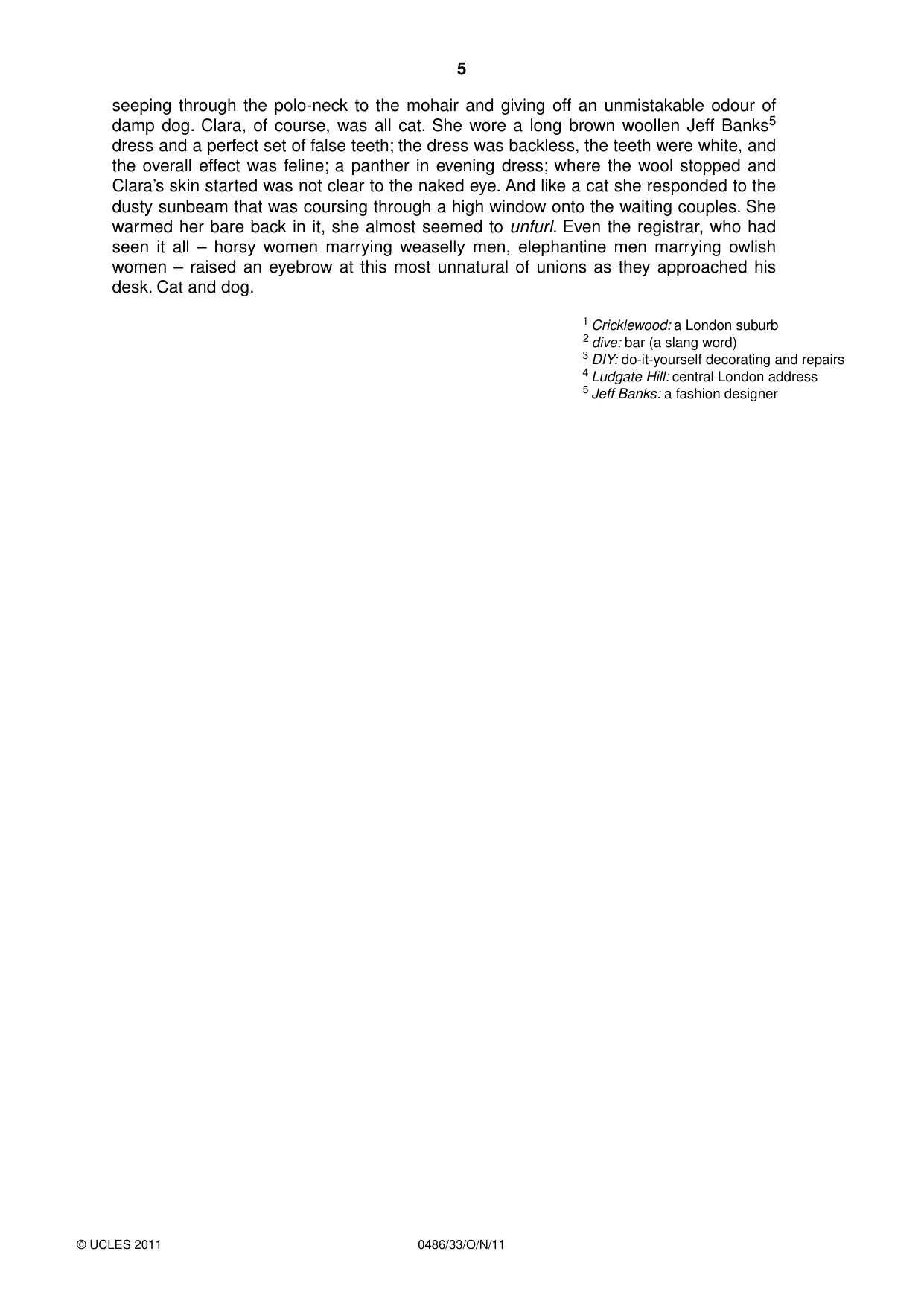 Cambridge IGCSE English - Literature 0486 2011 Oct/Nov Paper 3 · Variant 3 question paper, page 5 of 8