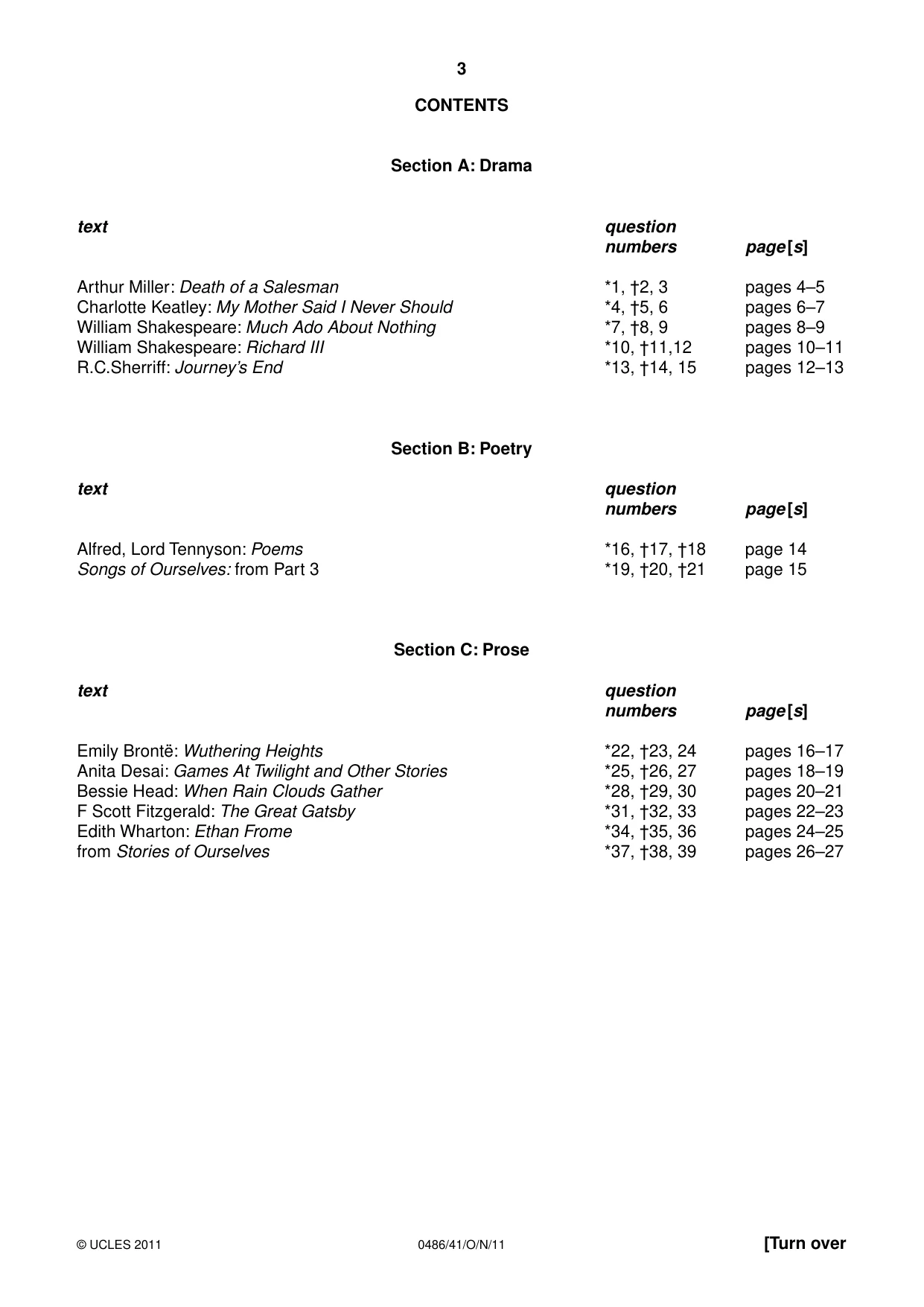 Cambridge IGCSE English - Literature 0486 2011 Oct/Nov Paper 4 · Variant 1 question paper, page 3 of 27