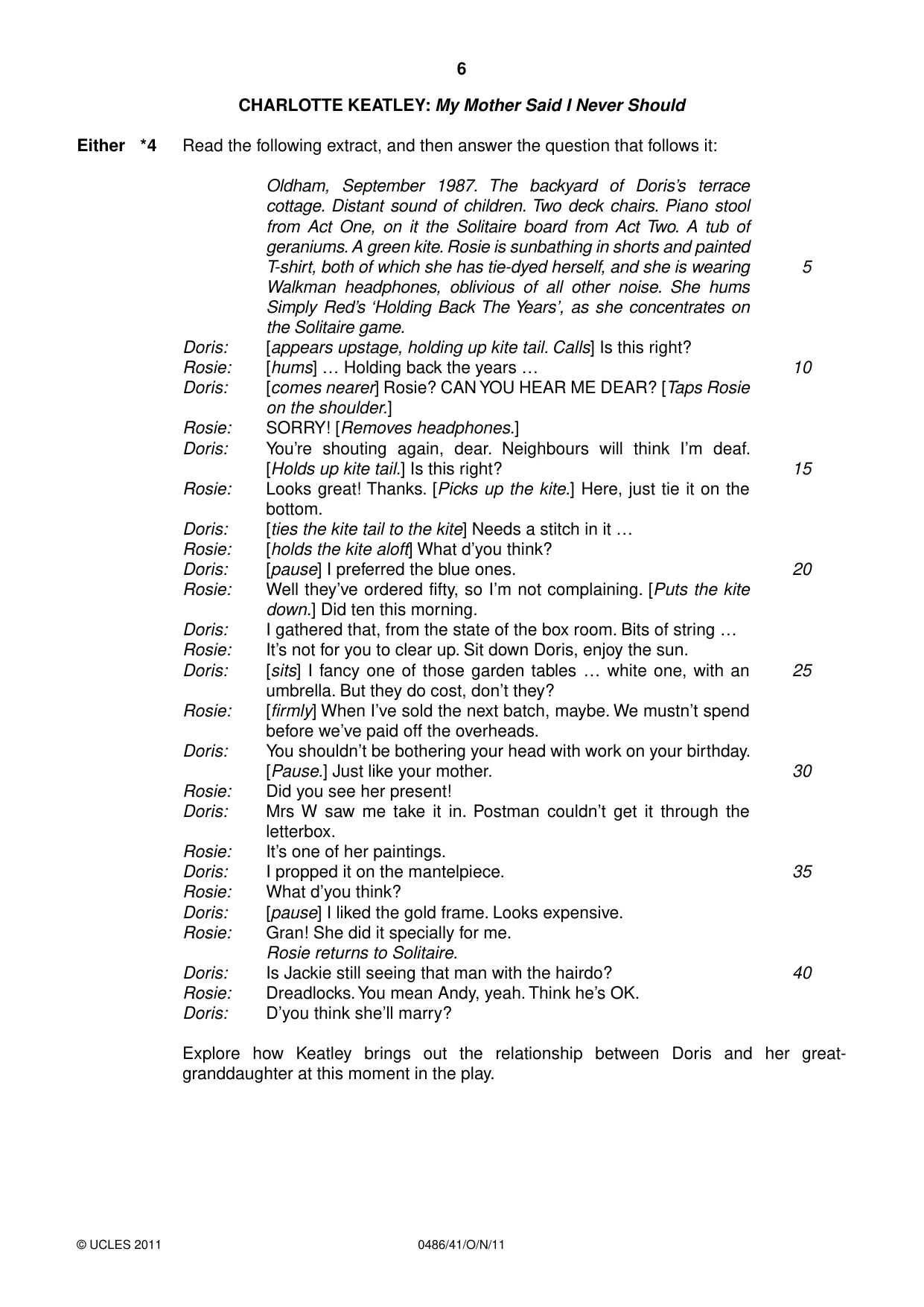 Cambridge IGCSE English - Literature 0486 2011 Oct/Nov Paper 4 · Variant 1 question paper, page 6 of 27