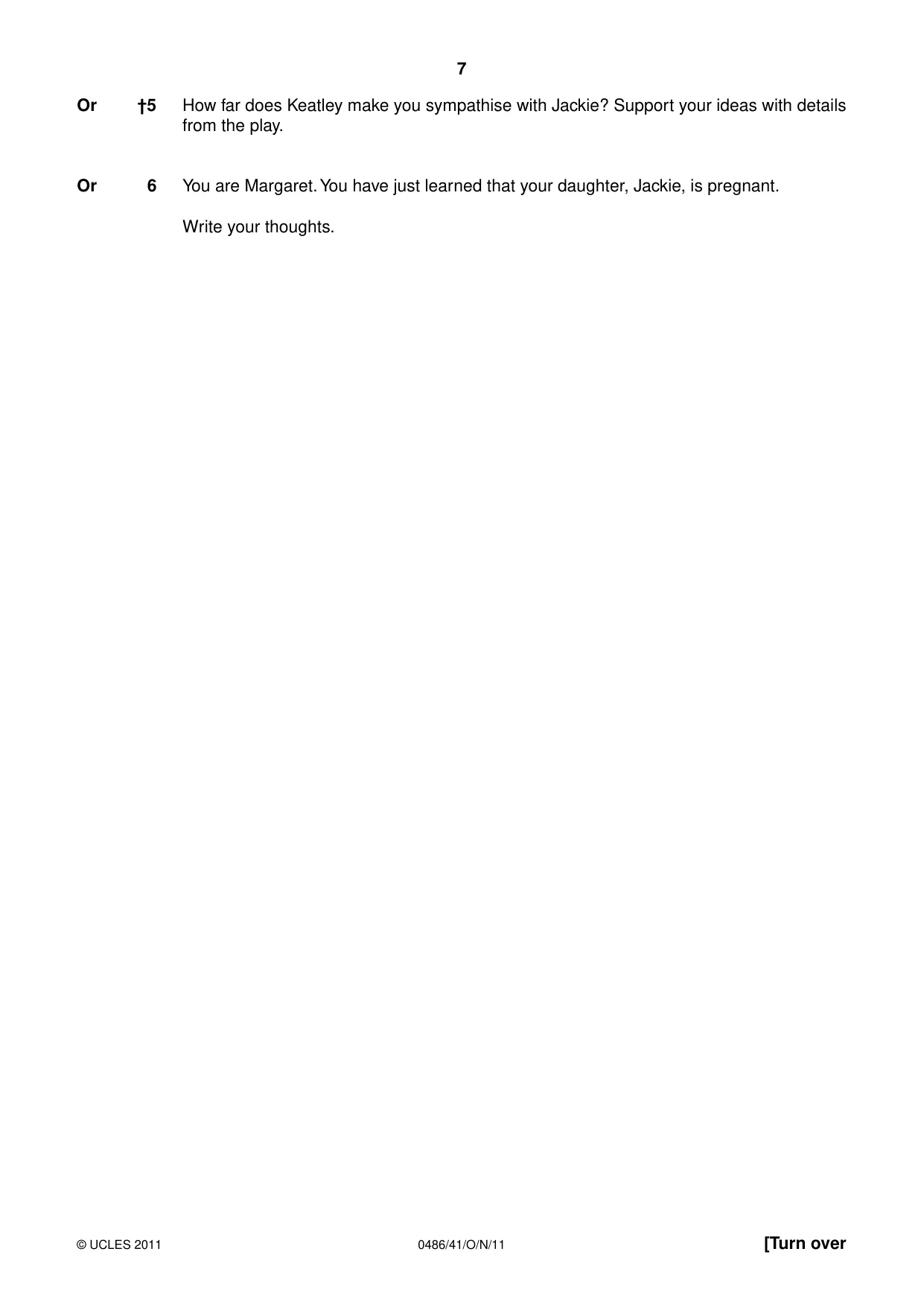 Cambridge IGCSE English - Literature 0486 2011 Oct/Nov Paper 4 · Variant 1 question paper, page 7 of 27