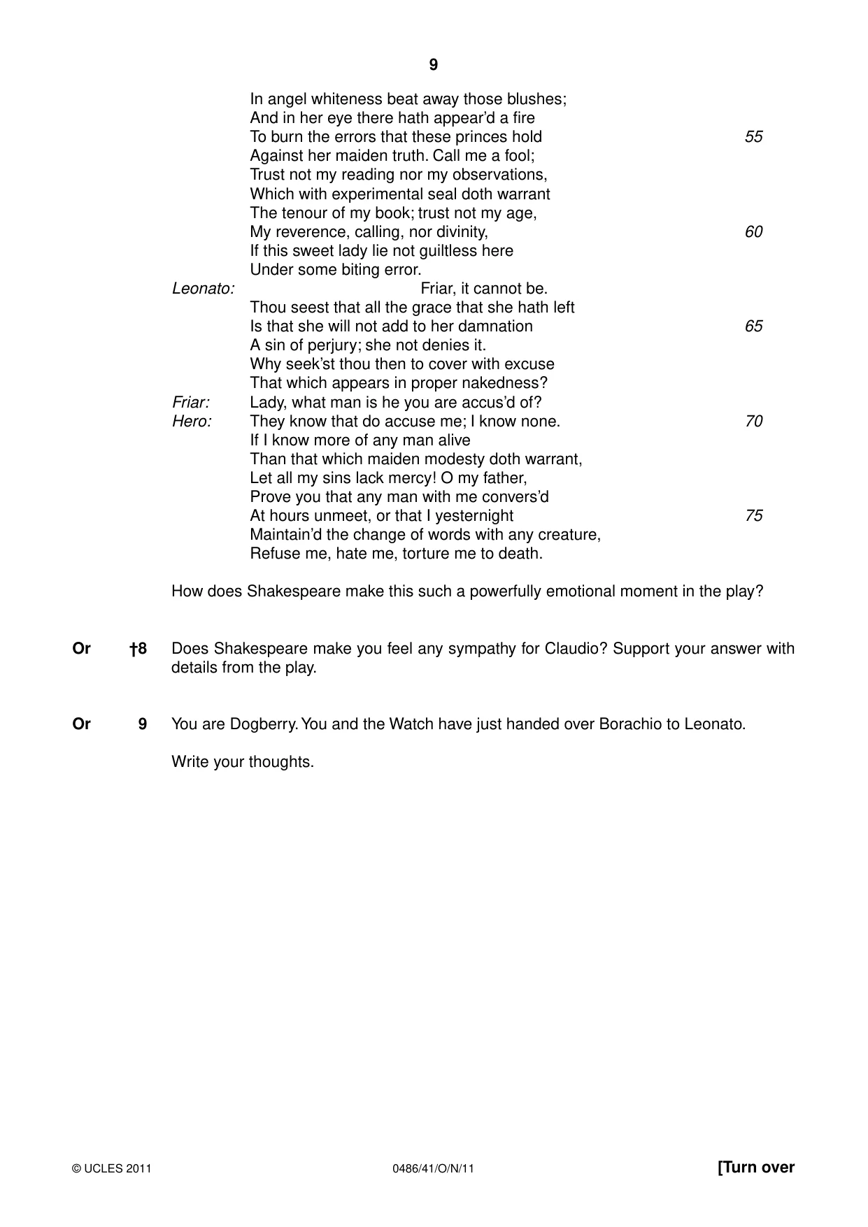 Cambridge IGCSE English - Literature 0486 2011 Oct/Nov Paper 4 · Variant 1 question paper, page 9 of 27