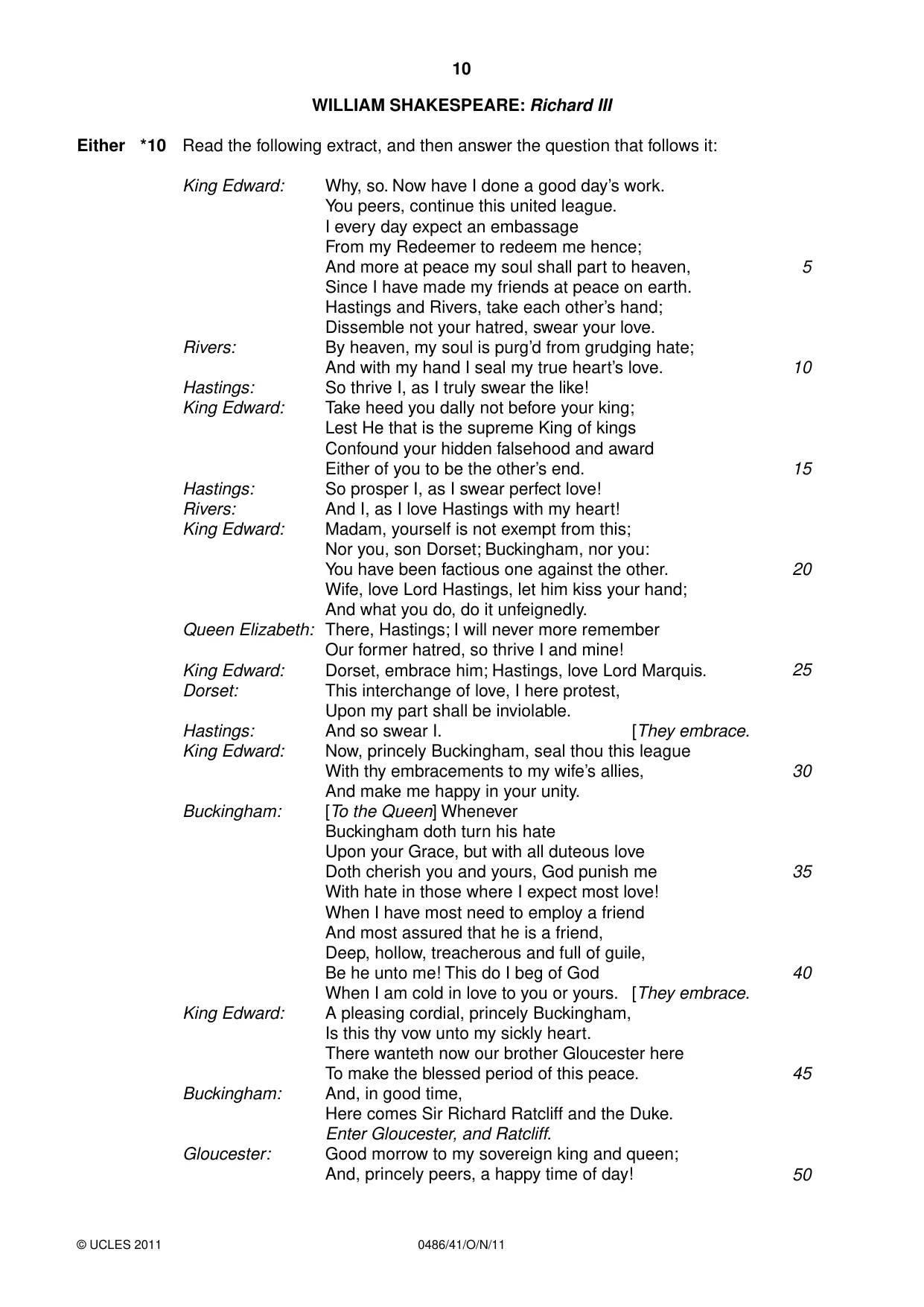 Cambridge IGCSE English - Literature 0486 2011 Oct/Nov Paper 4 · Variant 1 question paper, page 10 of 27