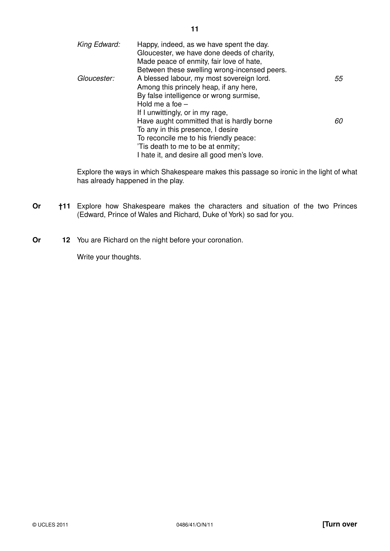 Cambridge IGCSE English - Literature 0486 2011 Oct/Nov Paper 4 · Variant 1 question paper, page 11 of 27