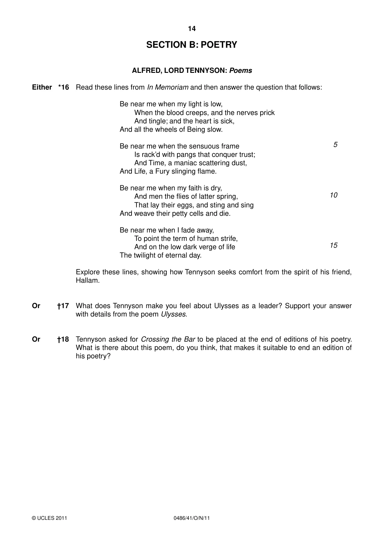 Cambridge IGCSE English - Literature 0486 2011 Oct/Nov Paper 4 · Variant 1 question paper, page 14 of 27
