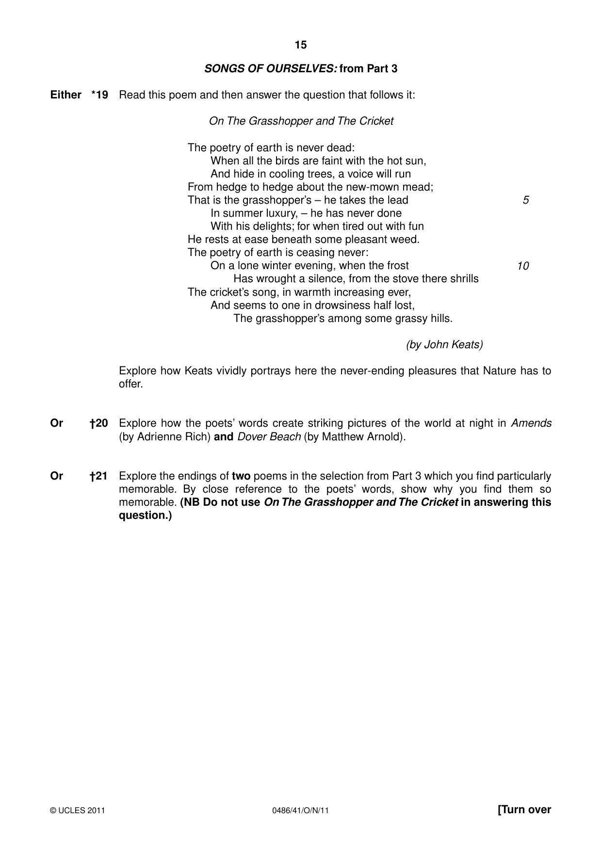 Cambridge IGCSE English - Literature 0486 2011 Oct/Nov Paper 4 · Variant 1 question paper, page 15 of 27