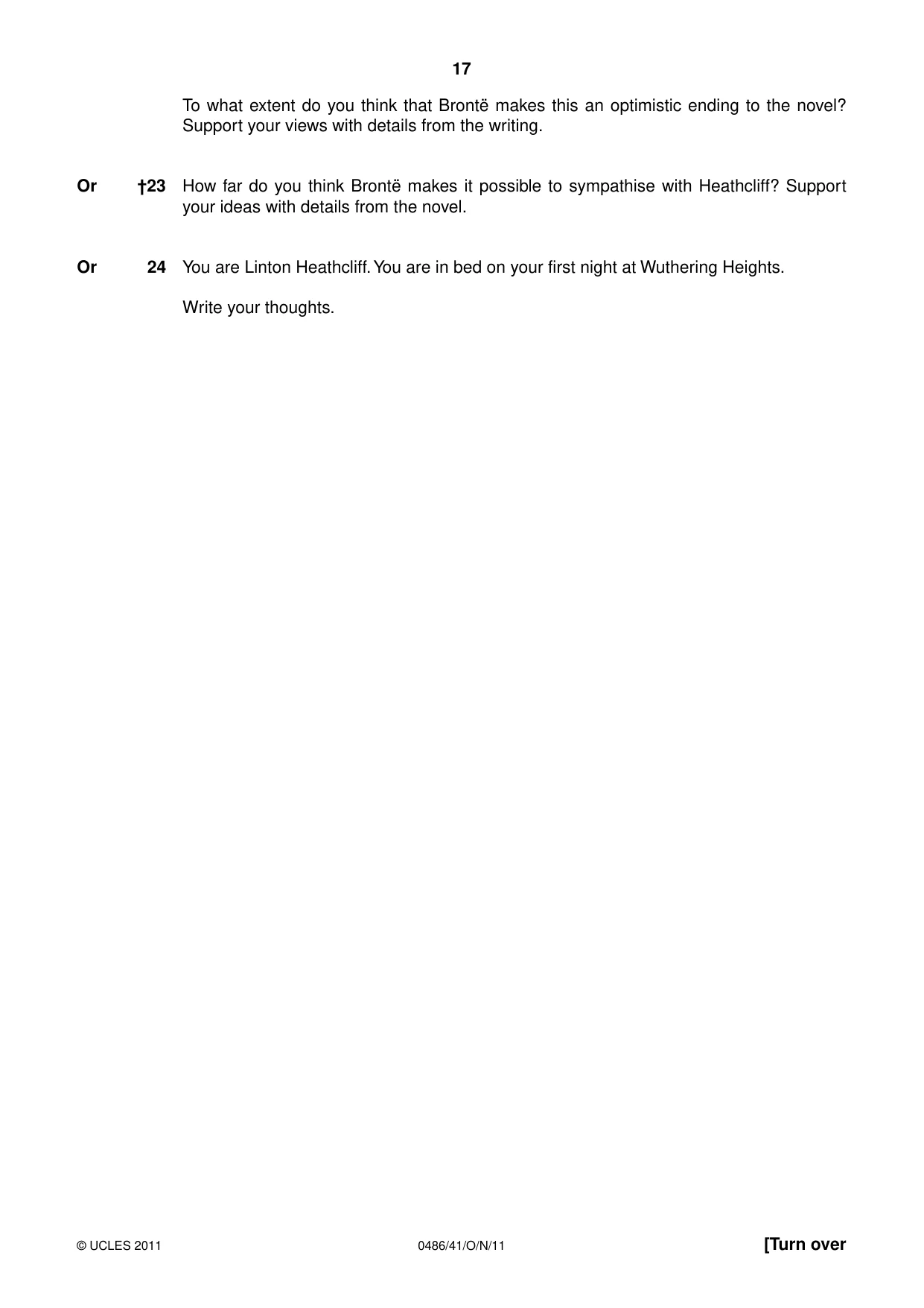 Cambridge IGCSE English - Literature 0486 2011 Oct/Nov Paper 4 · Variant 1 question paper, page 17 of 27