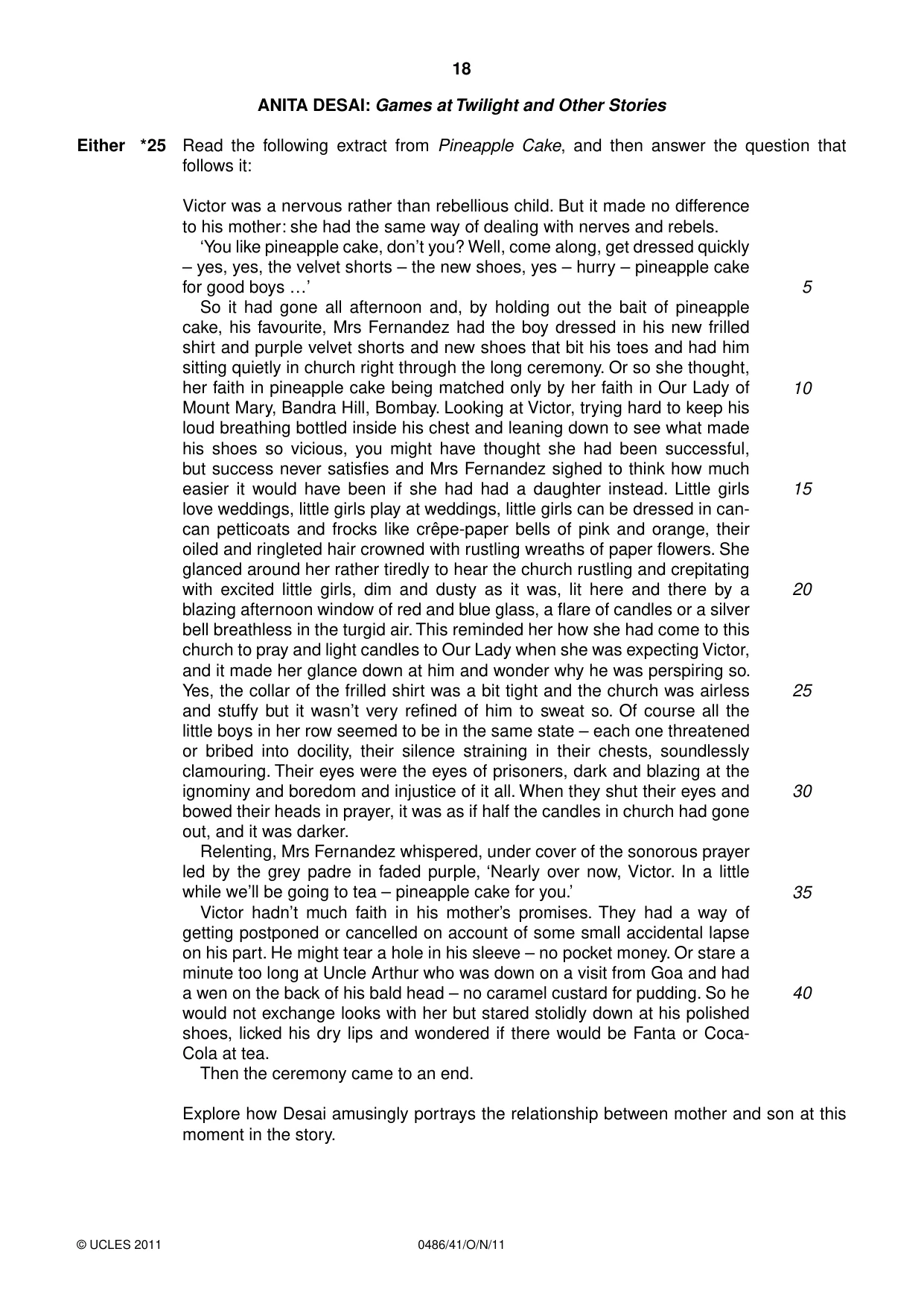 Cambridge IGCSE English - Literature 0486 2011 Oct/Nov Paper 4 · Variant 1 question paper, page 18 of 27