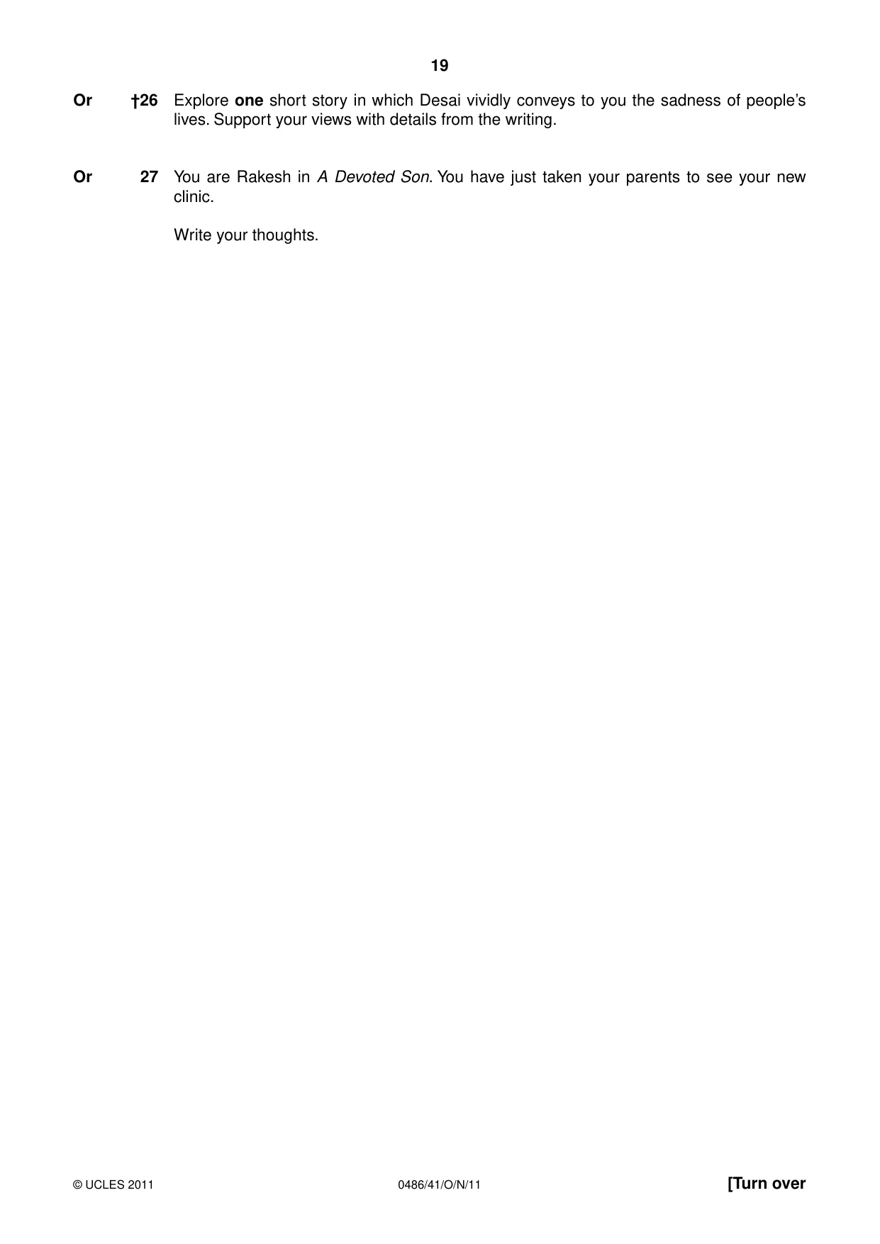 Cambridge IGCSE English - Literature 0486 2011 Oct/Nov Paper 4 · Variant 1 question paper, page 19 of 27