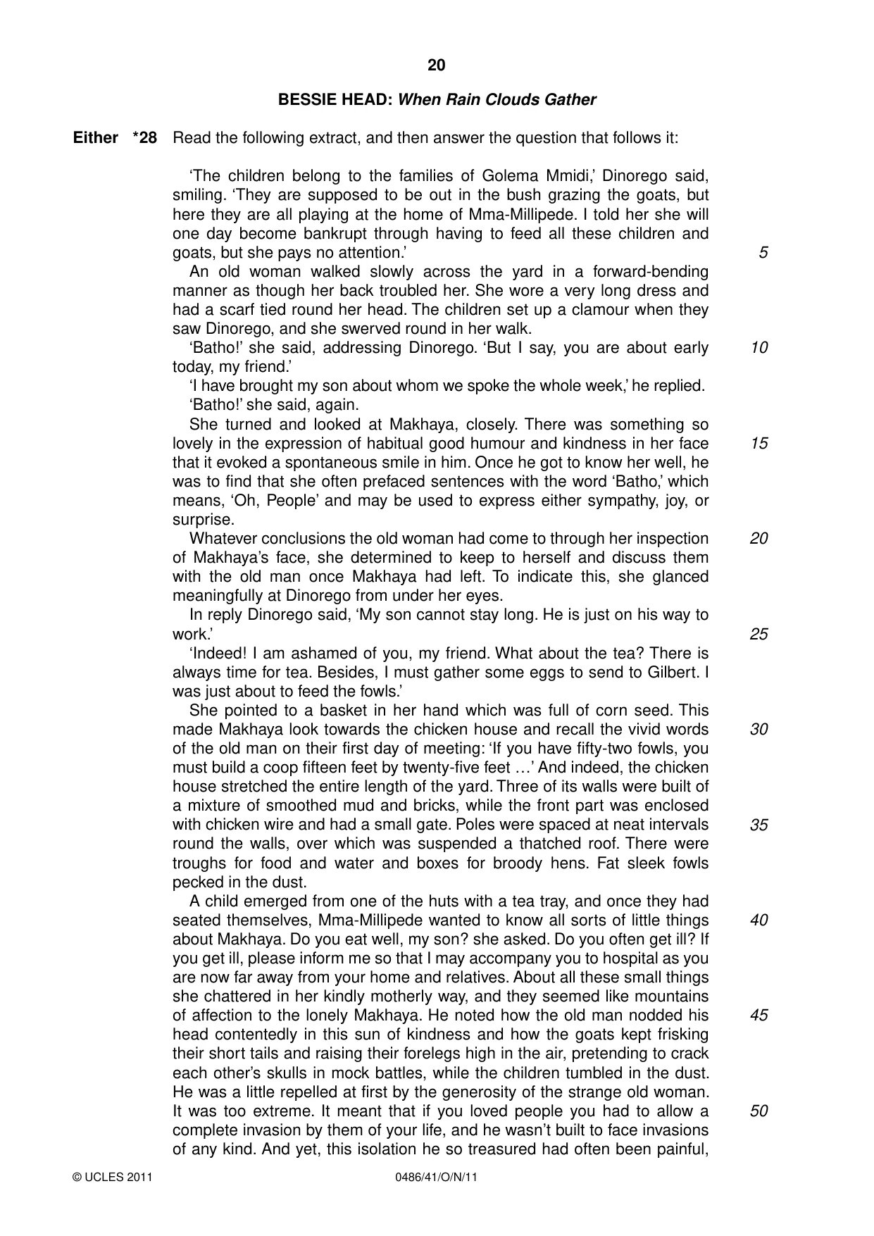 Cambridge IGCSE English - Literature 0486 2011 Oct/Nov Paper 4 · Variant 1 question paper, page 20 of 27