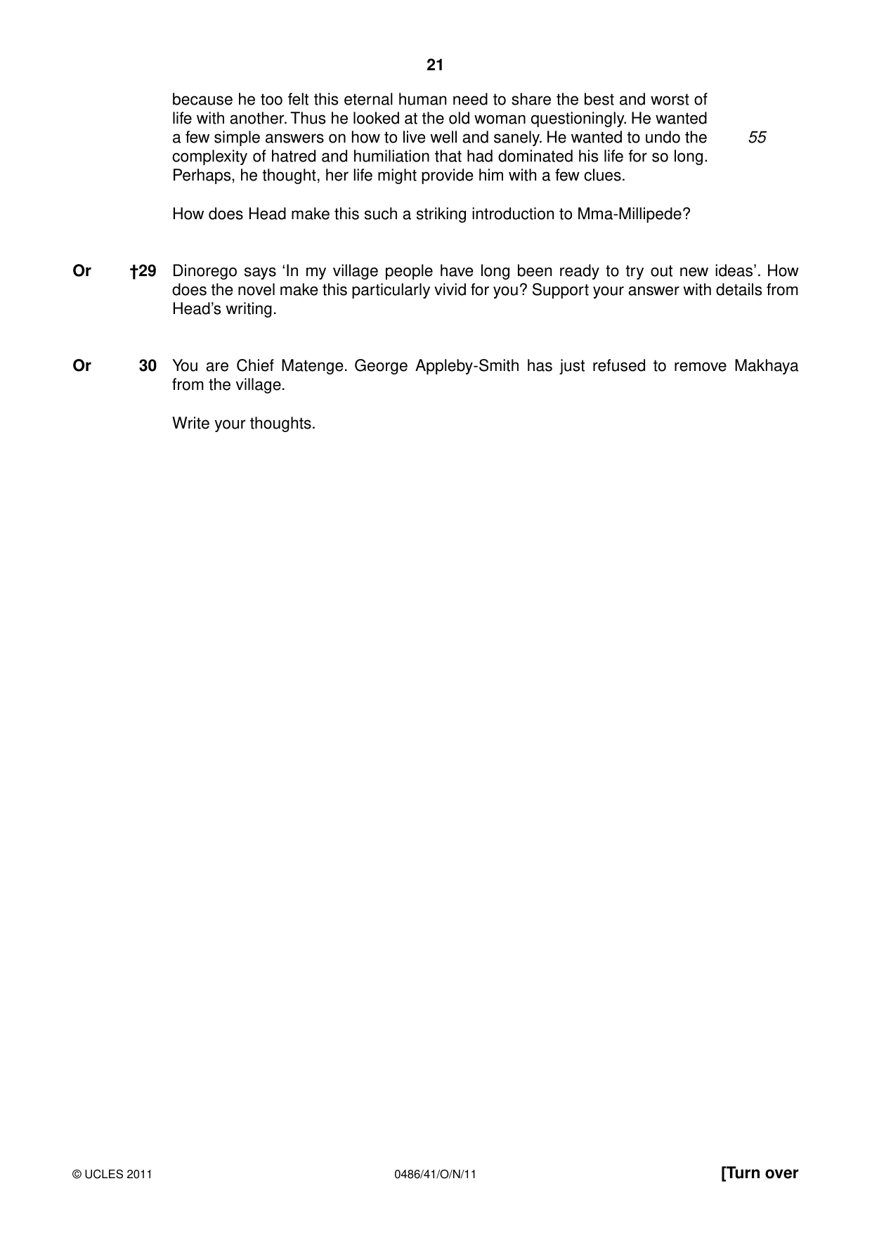 Cambridge IGCSE English - Literature 0486 2011 Oct/Nov Paper 4 · Variant 1 question paper, page 21 of 27
