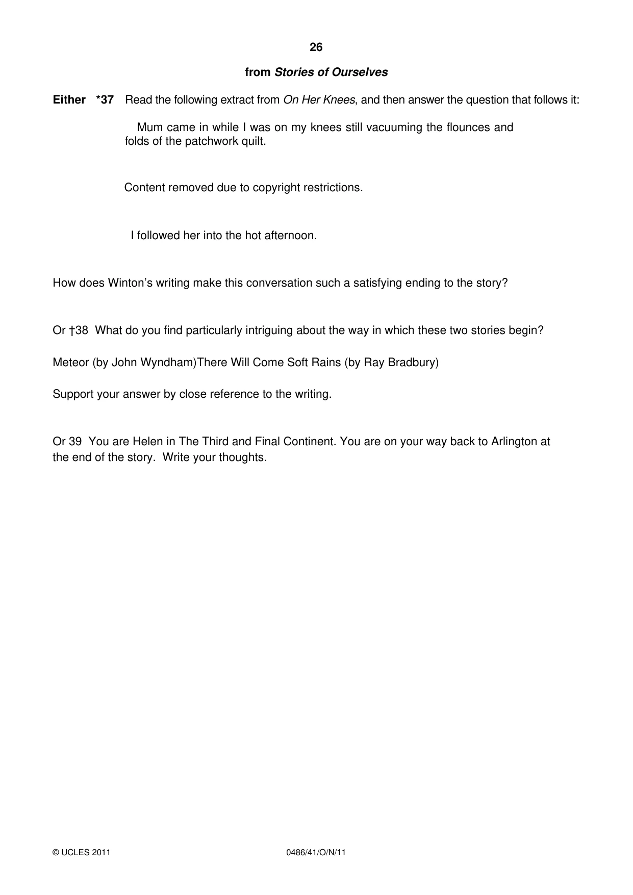Cambridge IGCSE English - Literature 0486 2011 Oct/Nov Paper 4 · Variant 1 question paper, page 26 of 27