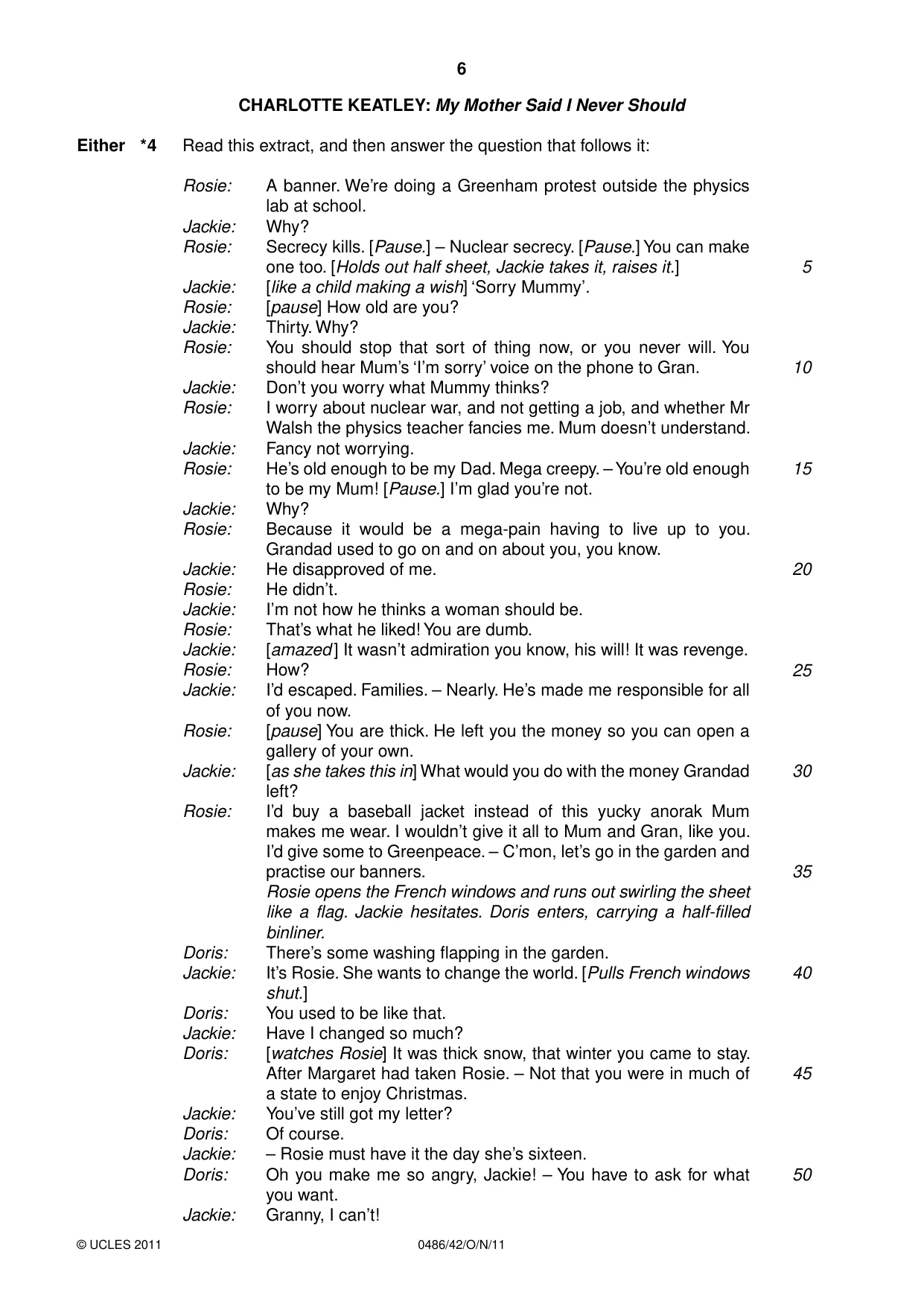 Cambridge IGCSE English - Literature 0486 2011 Oct/Nov Paper 4 · Variant 2 question paper, page 6 of 28