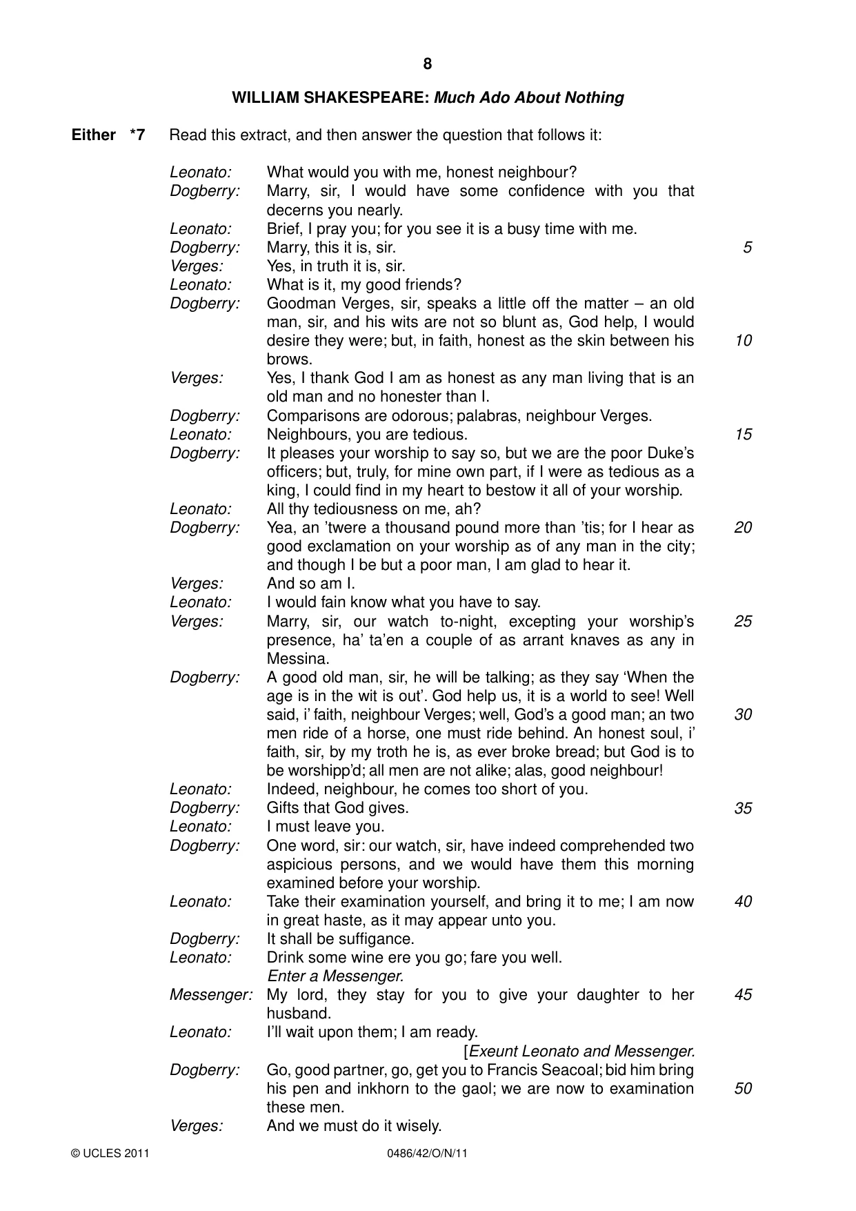 Cambridge IGCSE English - Literature 0486 2011 Oct/Nov Paper 4 · Variant 2 question paper, page 8 of 28