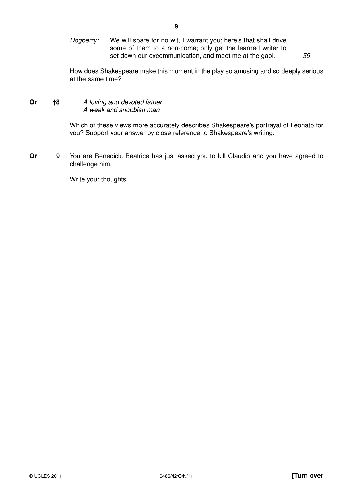Cambridge IGCSE English - Literature 0486 2011 Oct/Nov Paper 4 · Variant 2 question paper, page 9 of 28