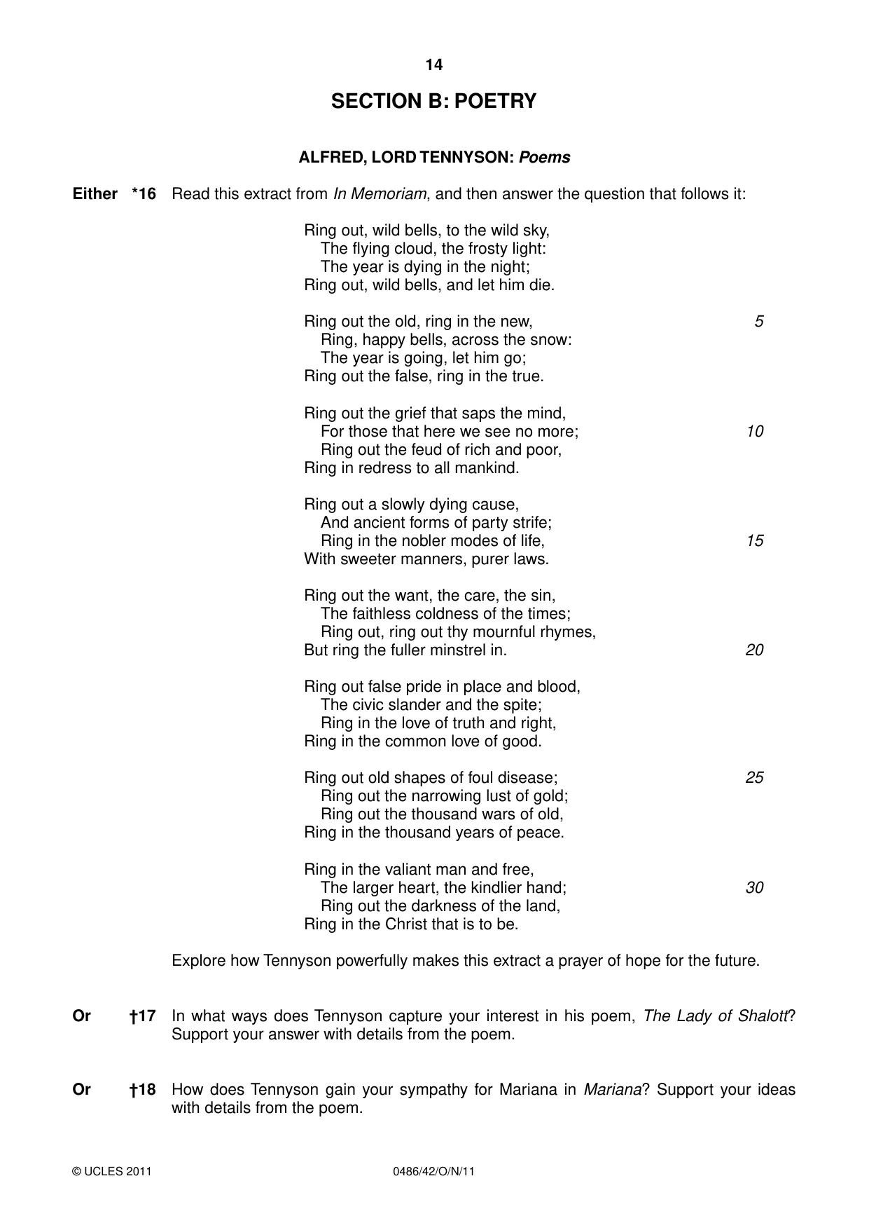 Cambridge IGCSE English - Literature 0486 2011 Oct/Nov Paper 4 · Variant 2 question paper, page 14 of 28