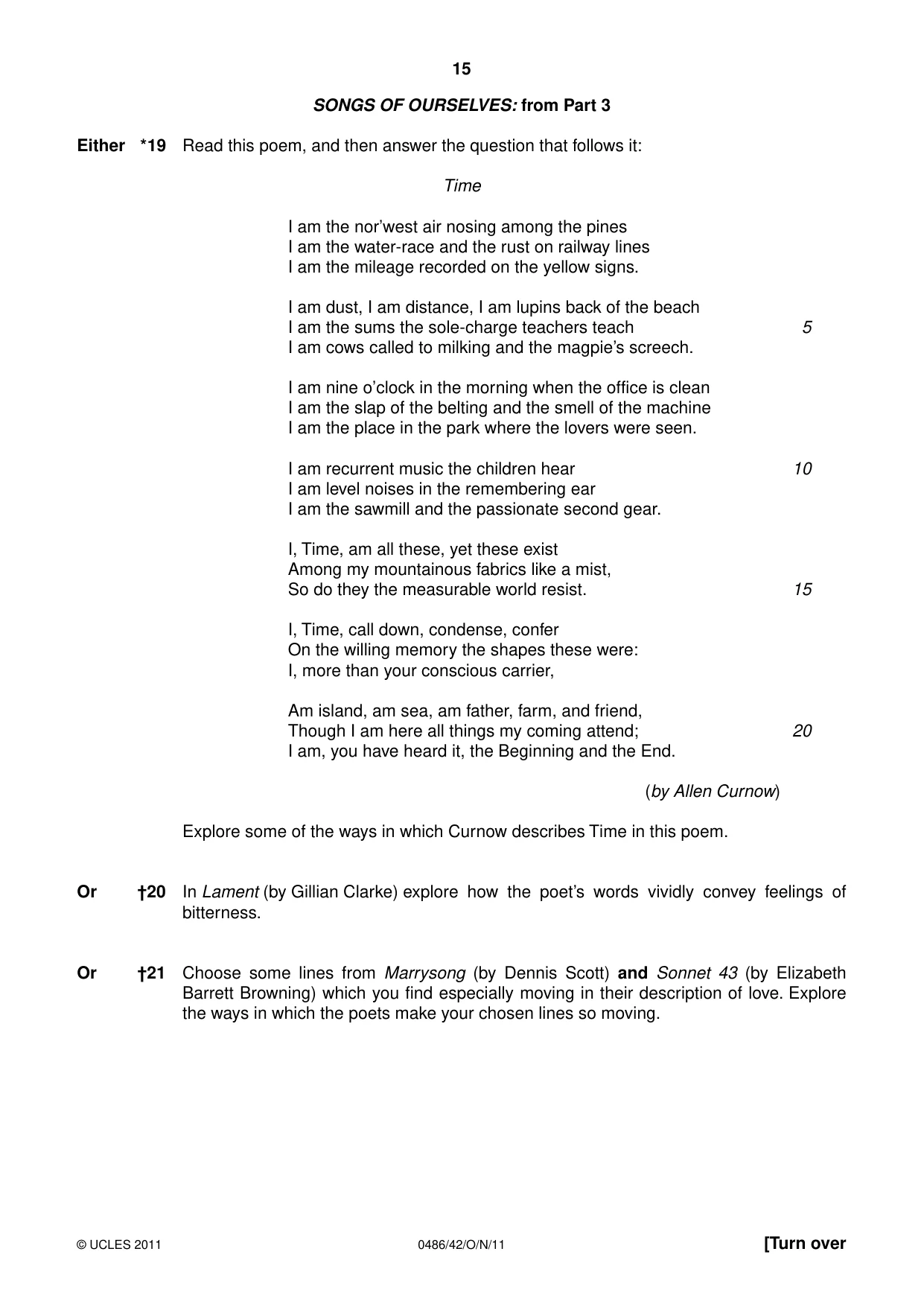 Cambridge IGCSE English - Literature 0486 2011 Oct/Nov Paper 4 · Variant 2 question paper, page 15 of 28