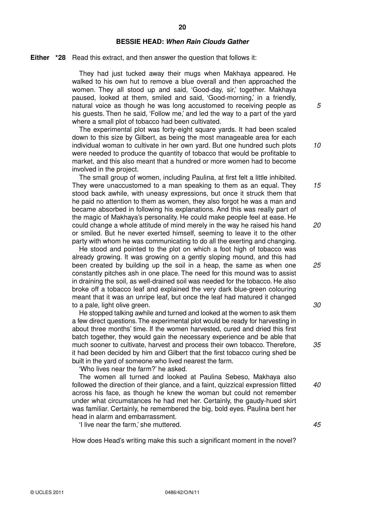 Cambridge IGCSE English - Literature 0486 2011 Oct/Nov Paper 4 · Variant 2 question paper, page 20 of 28