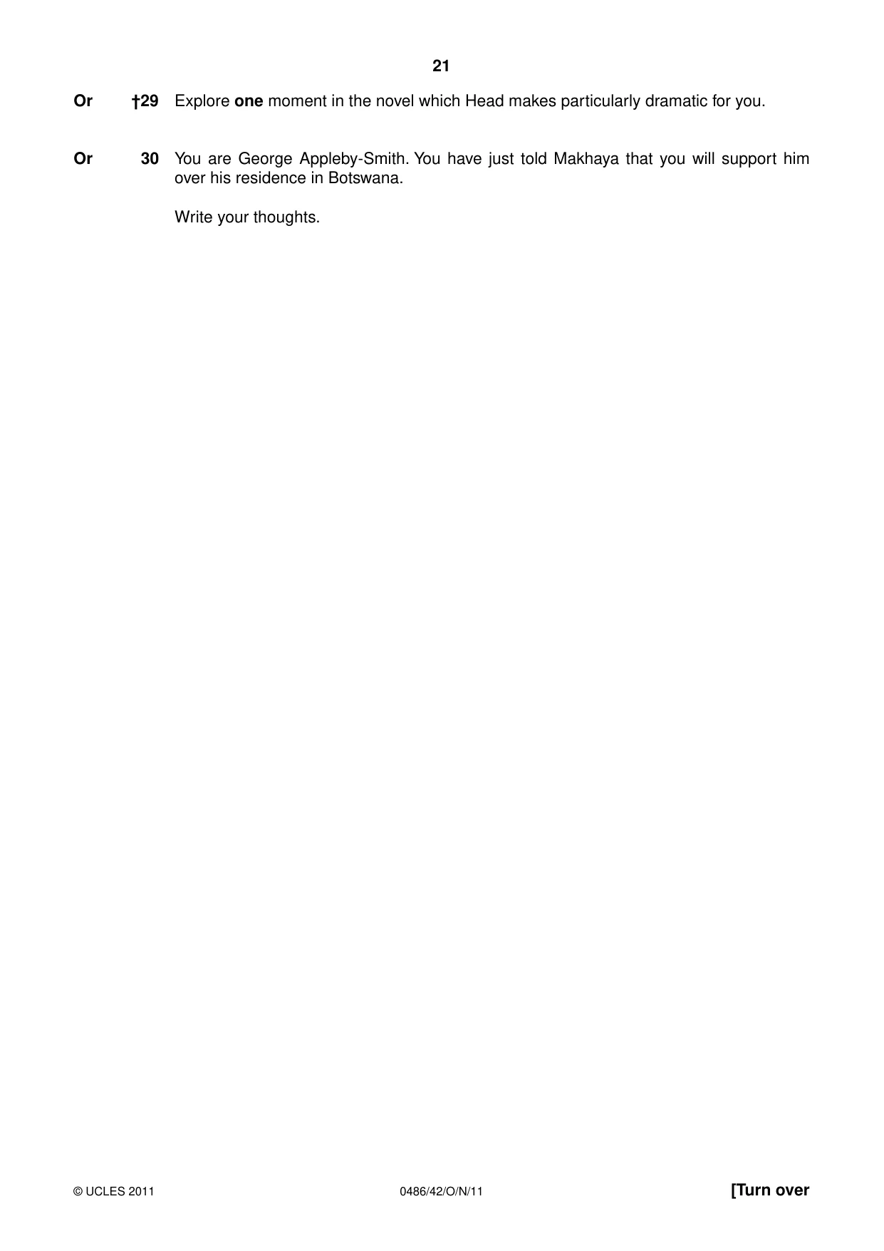 Cambridge IGCSE English - Literature 0486 2011 Oct/Nov Paper 4 · Variant 2 question paper, page 21 of 28