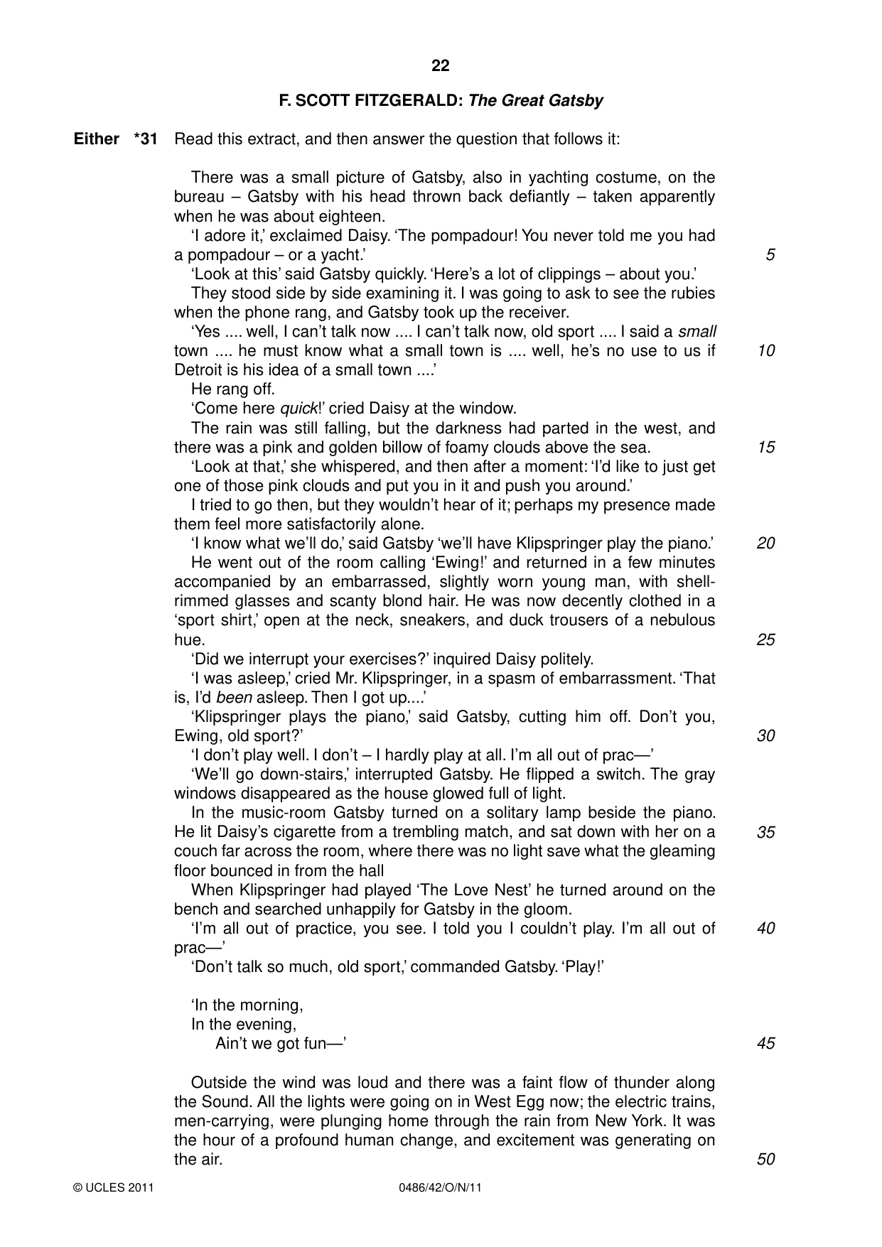 Cambridge IGCSE English - Literature 0486 2011 Oct/Nov Paper 4 · Variant 2 question paper, page 22 of 28