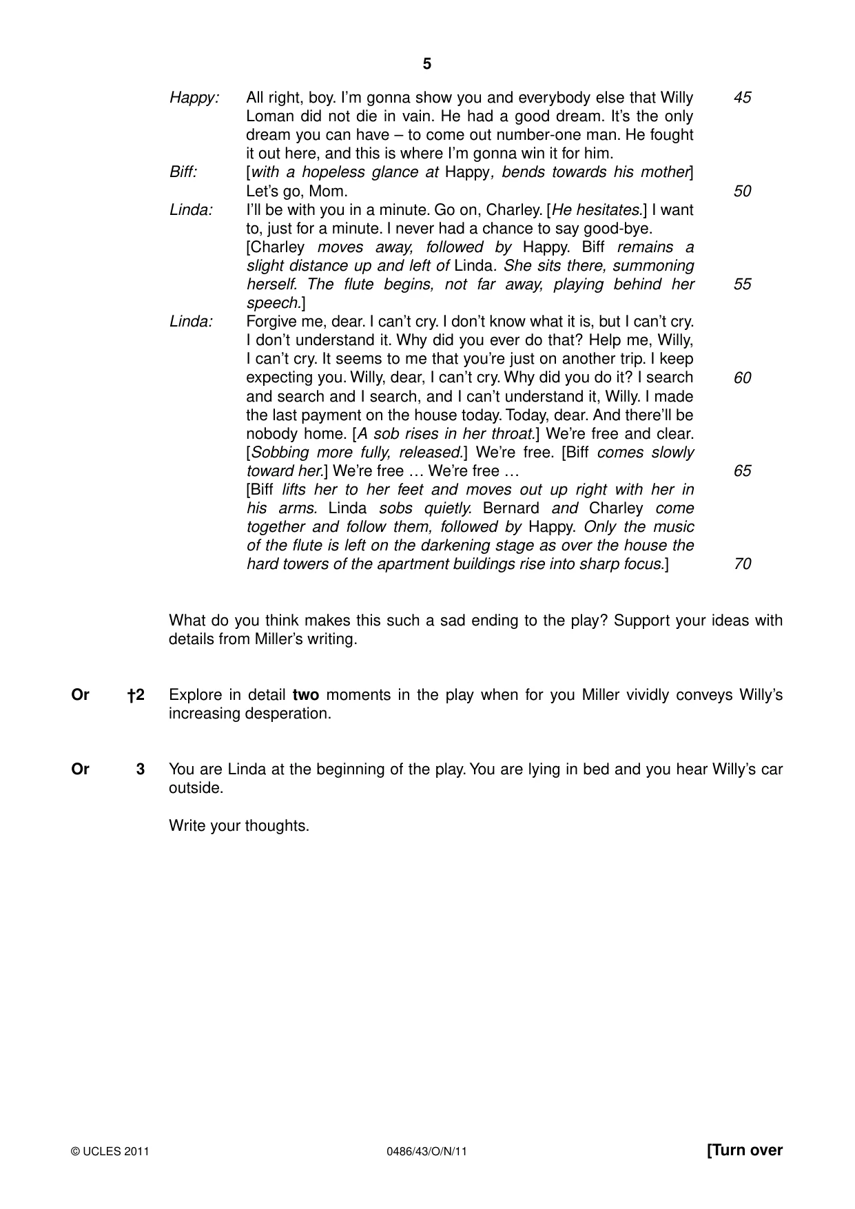 Cambridge IGCSE English - Literature 0486 2011 Oct/Nov Paper 4 · Variant 3 question paper, page 5 of 28