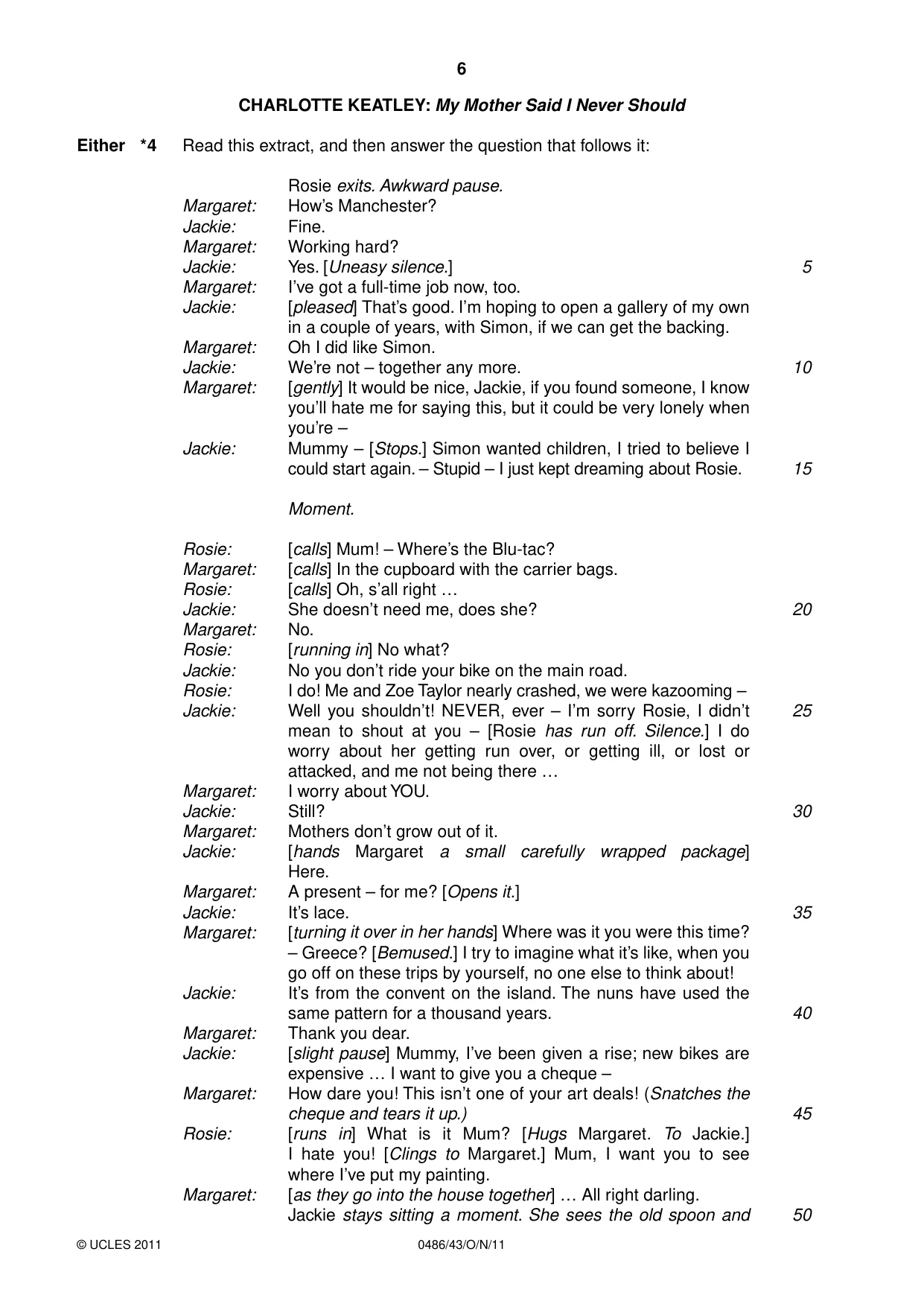 Cambridge IGCSE English - Literature 0486 2011 Oct/Nov Paper 4 · Variant 3 question paper, page 6 of 28