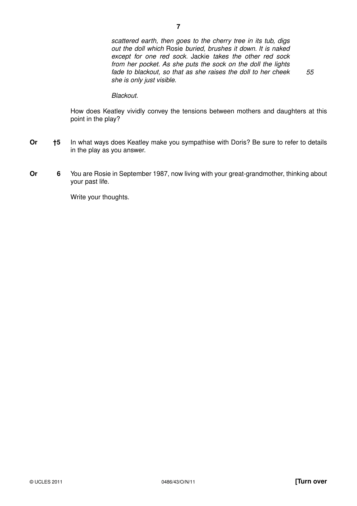 Cambridge IGCSE English - Literature 0486 2011 Oct/Nov Paper 4 · Variant 3 question paper, page 7 of 28