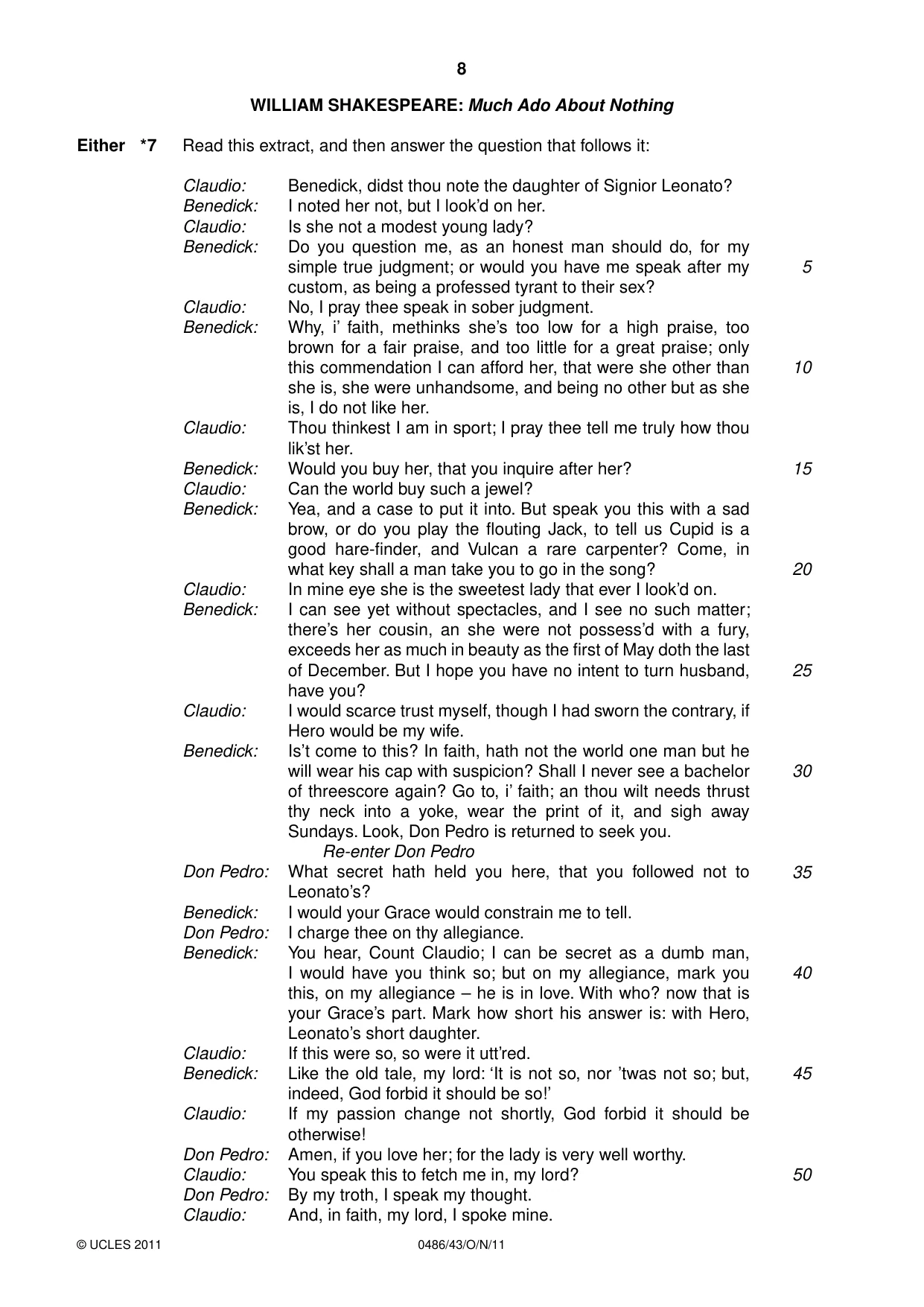 Cambridge IGCSE English - Literature 0486 2011 Oct/Nov Paper 4 · Variant 3 question paper, page 8 of 28
