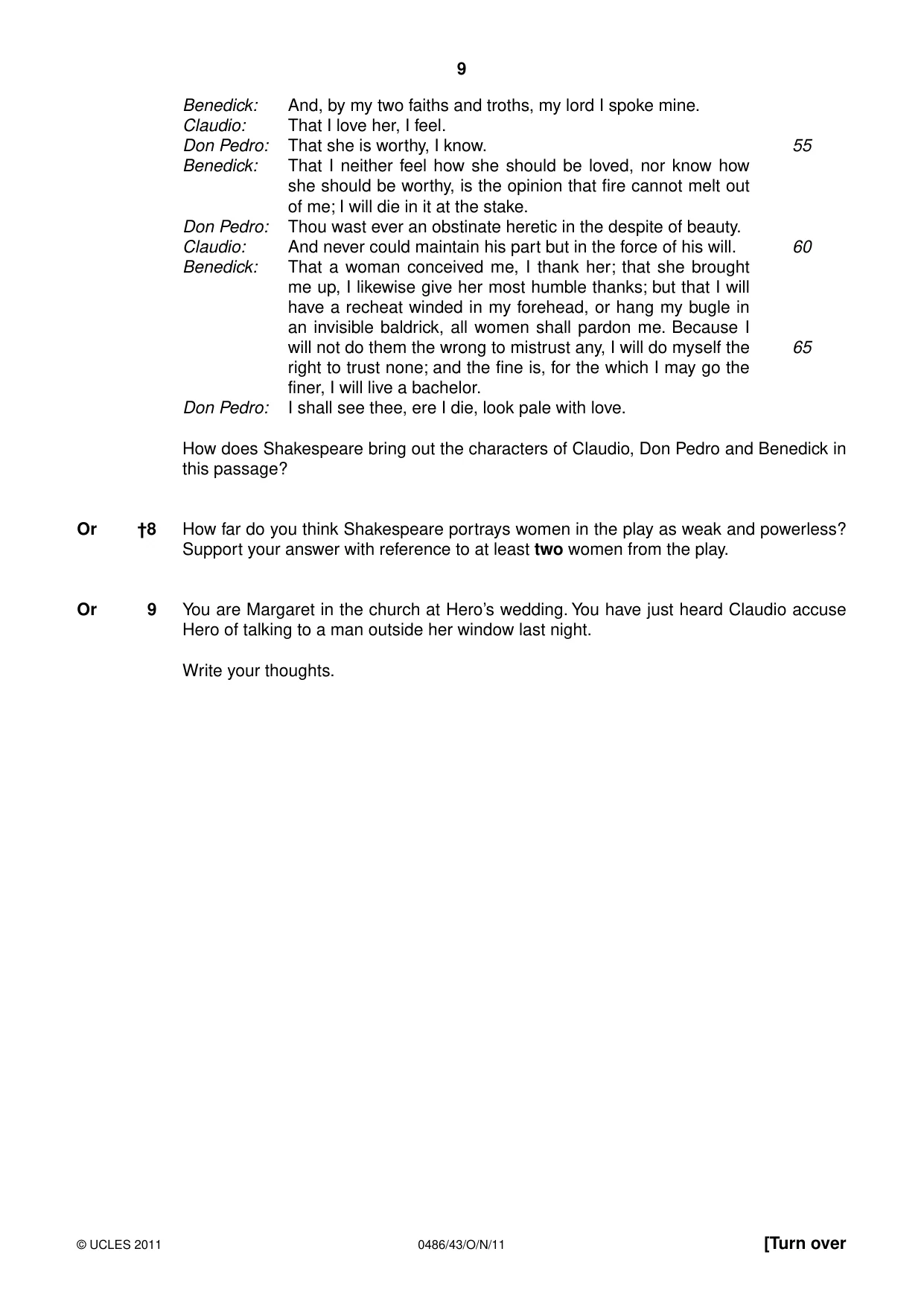 Cambridge IGCSE English - Literature 0486 2011 Oct/Nov Paper 4 · Variant 3 question paper, page 9 of 28