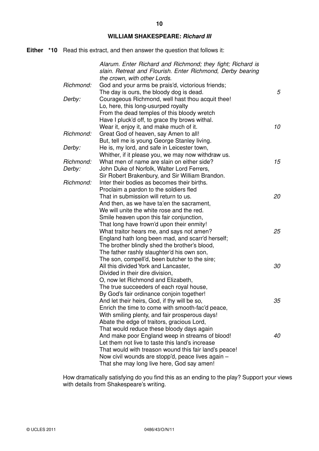 Cambridge IGCSE English - Literature 0486 2011 Oct/Nov Paper 4 · Variant 3 question paper, page 10 of 28