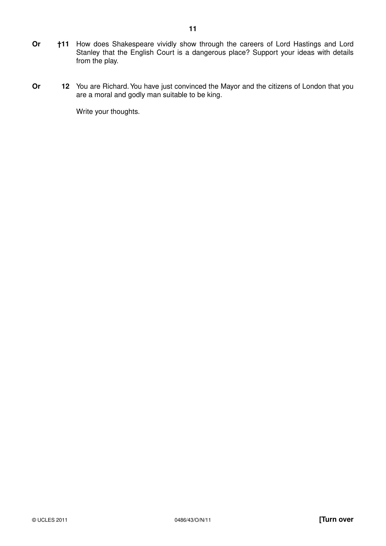 Cambridge IGCSE English - Literature 0486 2011 Oct/Nov Paper 4 · Variant 3 question paper, page 11 of 28