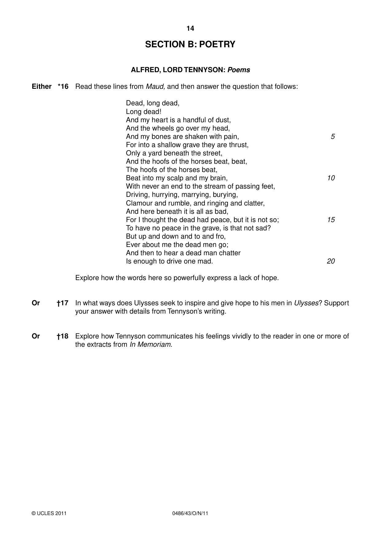 Cambridge IGCSE English - Literature 0486 2011 Oct/Nov Paper 4 · Variant 3 question paper, page 14 of 28