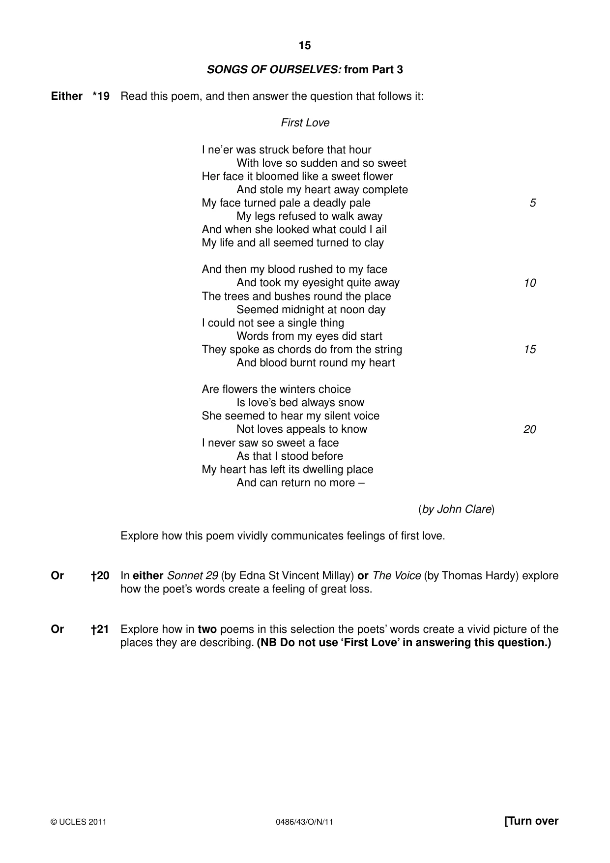 Cambridge IGCSE English - Literature 0486 2011 Oct/Nov Paper 4 · Variant 3 question paper, page 15 of 28