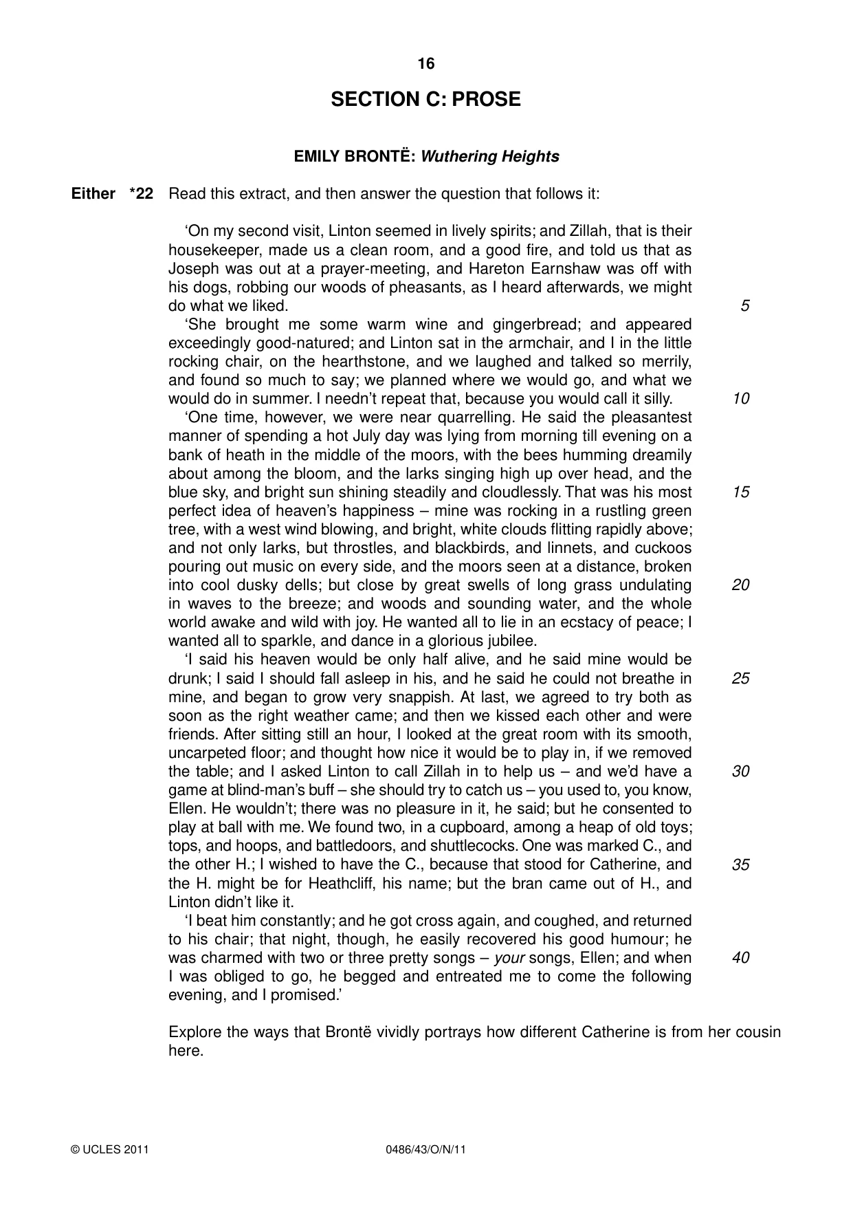 Cambridge IGCSE English - Literature 0486 2011 Oct/Nov Paper 4 · Variant 3 question paper, page 16 of 28