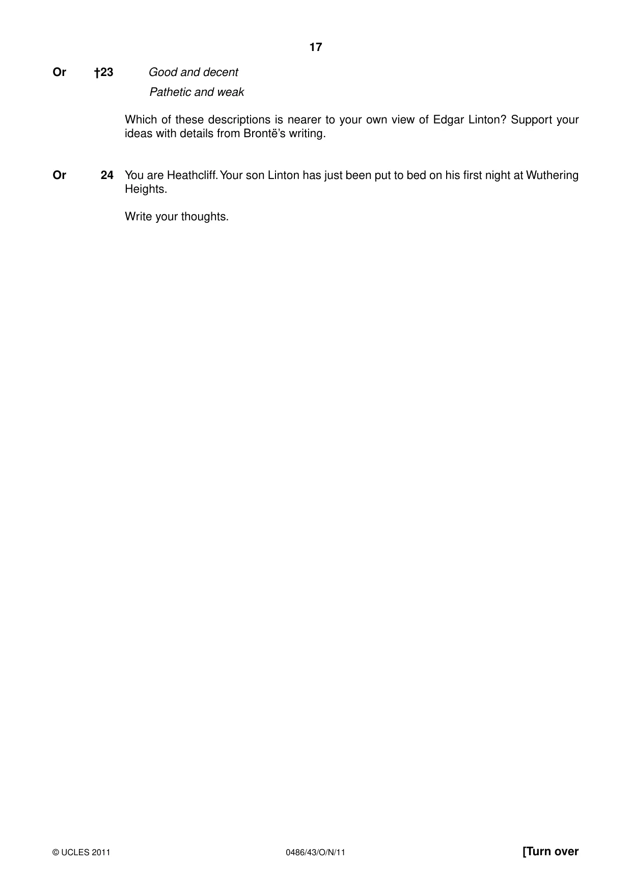 Cambridge IGCSE English - Literature 0486 2011 Oct/Nov Paper 4 · Variant 3 question paper, page 17 of 28