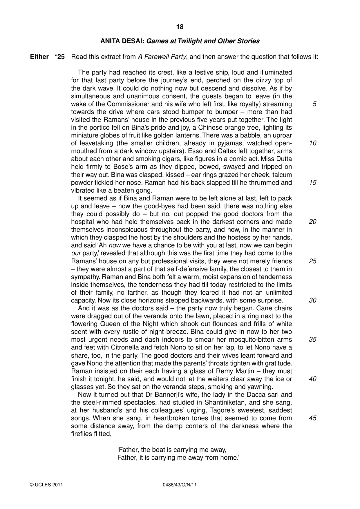 Cambridge IGCSE English - Literature 0486 2011 Oct/Nov Paper 4 · Variant 3 question paper, page 18 of 28