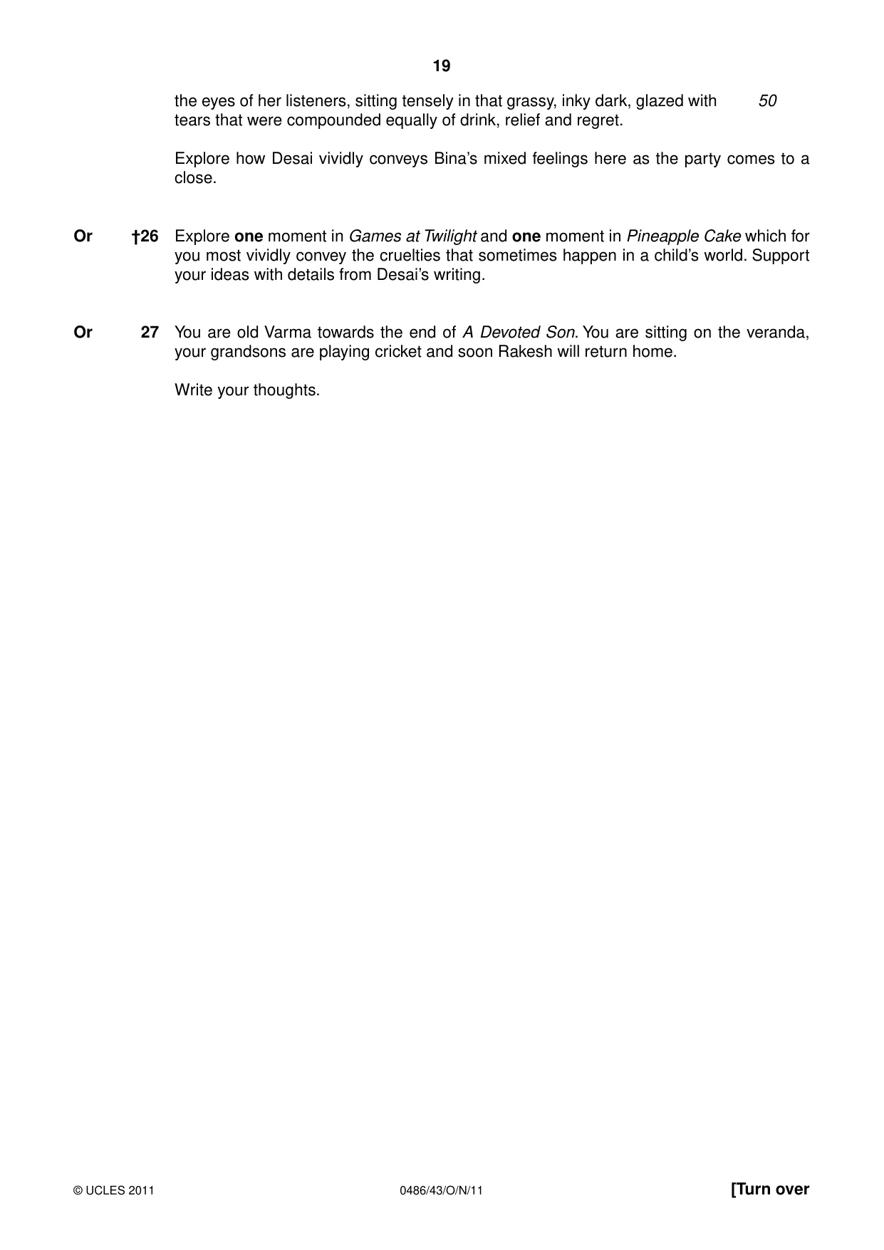 Cambridge IGCSE English - Literature 0486 2011 Oct/Nov Paper 4 · Variant 3 question paper, page 19 of 28