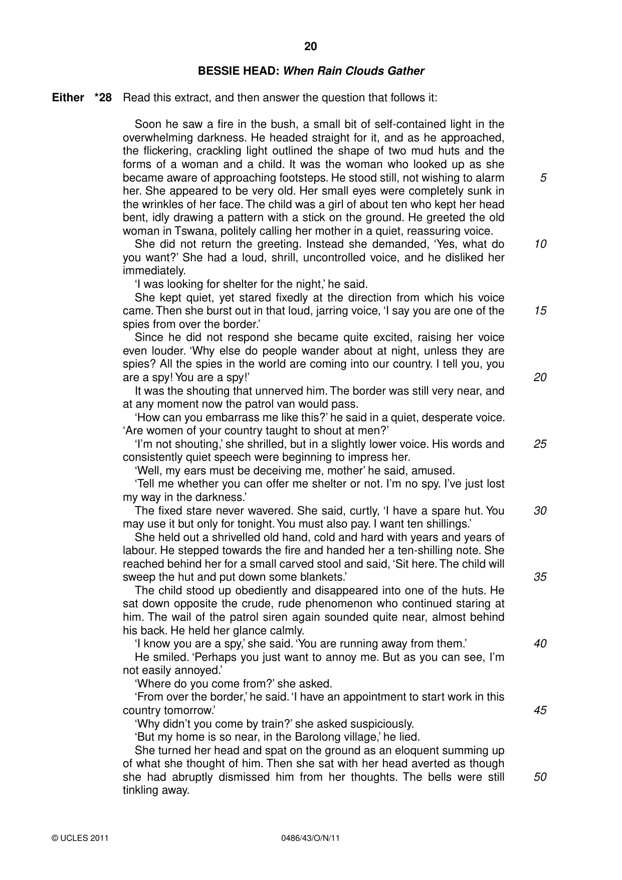 Cambridge IGCSE English - Literature 0486 2011 Oct/Nov Paper 4 · Variant 3 question paper, page 20 of 28