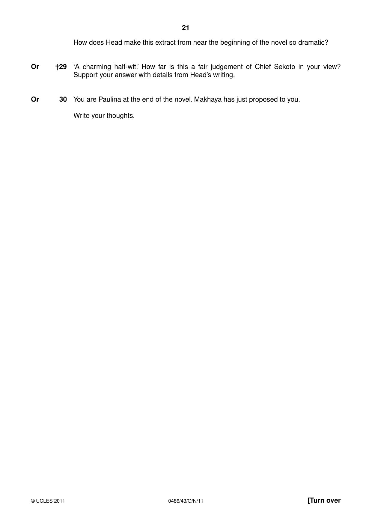 Cambridge IGCSE English - Literature 0486 2011 Oct/Nov Paper 4 · Variant 3 question paper, page 21 of 28